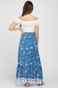 Blue Floral Button Front Maternity Maxi Skirt sold by Pinkblush