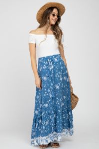 Blue Floral Button Front Maternity Maxi Skirt sold by Pinkblush