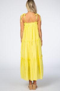 Yellow Tie Strap Ruffle Maternity Maxi Dress sold by Pinkblush