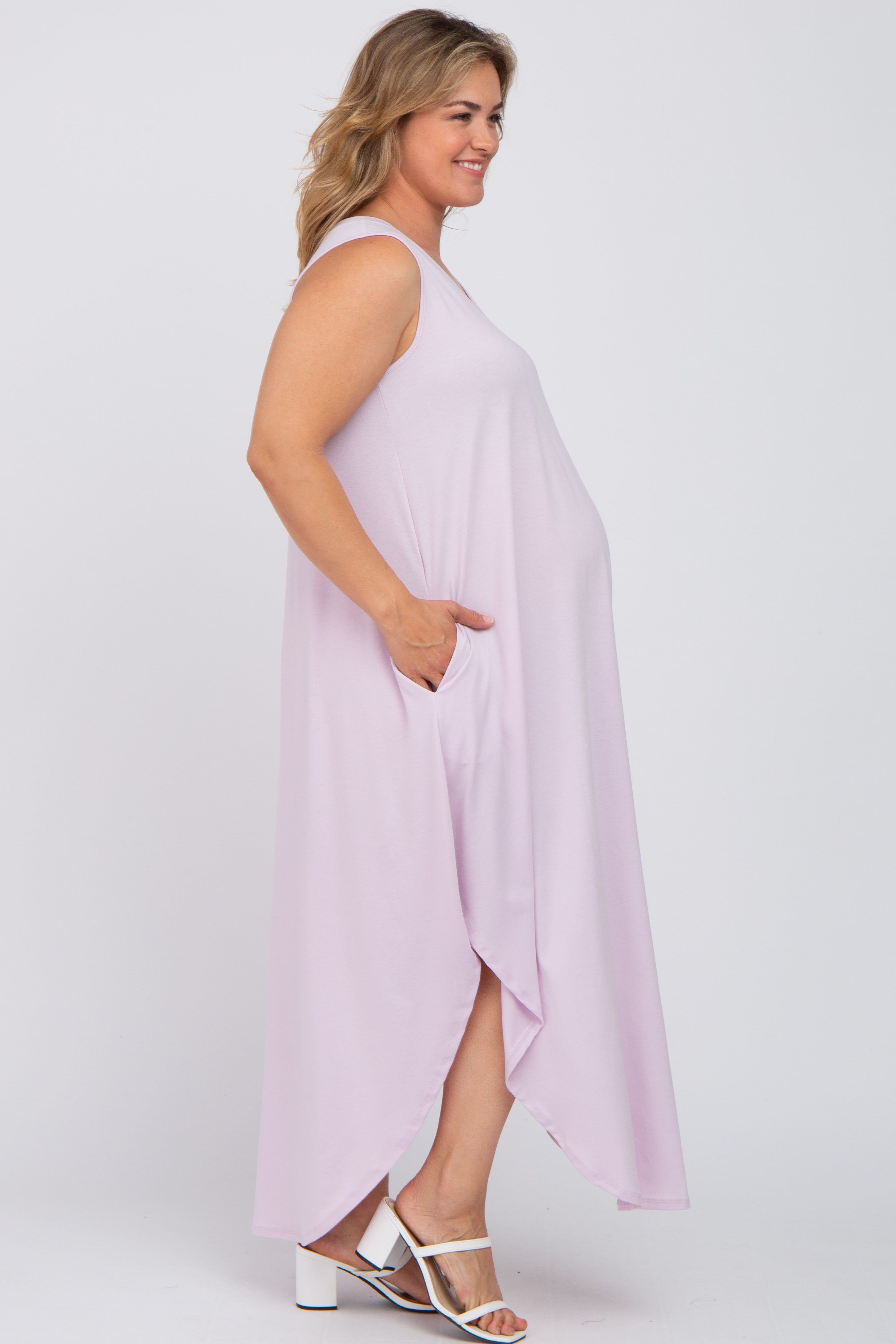 Lavender V-Neck Basic Maternity Plus Maxi Dress sold by Pinkblush product image thumbnail 2