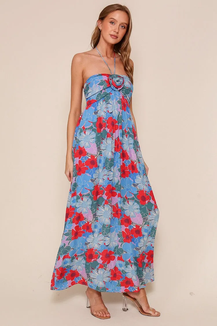 Blue Floral Halter Maxi Dress sold by Pinkblush product image thumbnail 2