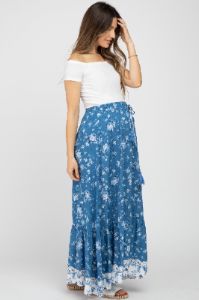 Blue Floral Button Front Maternity Maxi Skirt sold by Pinkblush