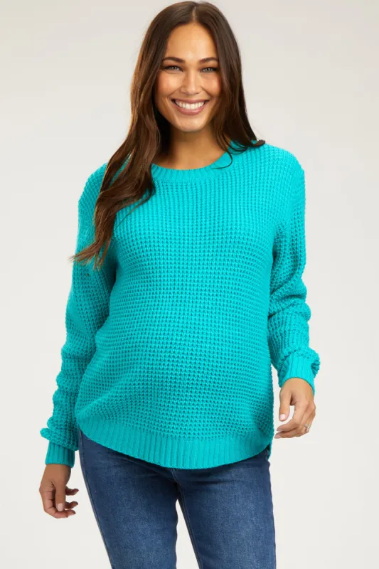 Turquoise Waffle Knit Round Hem Maternity Sweater sold by Pinkblush