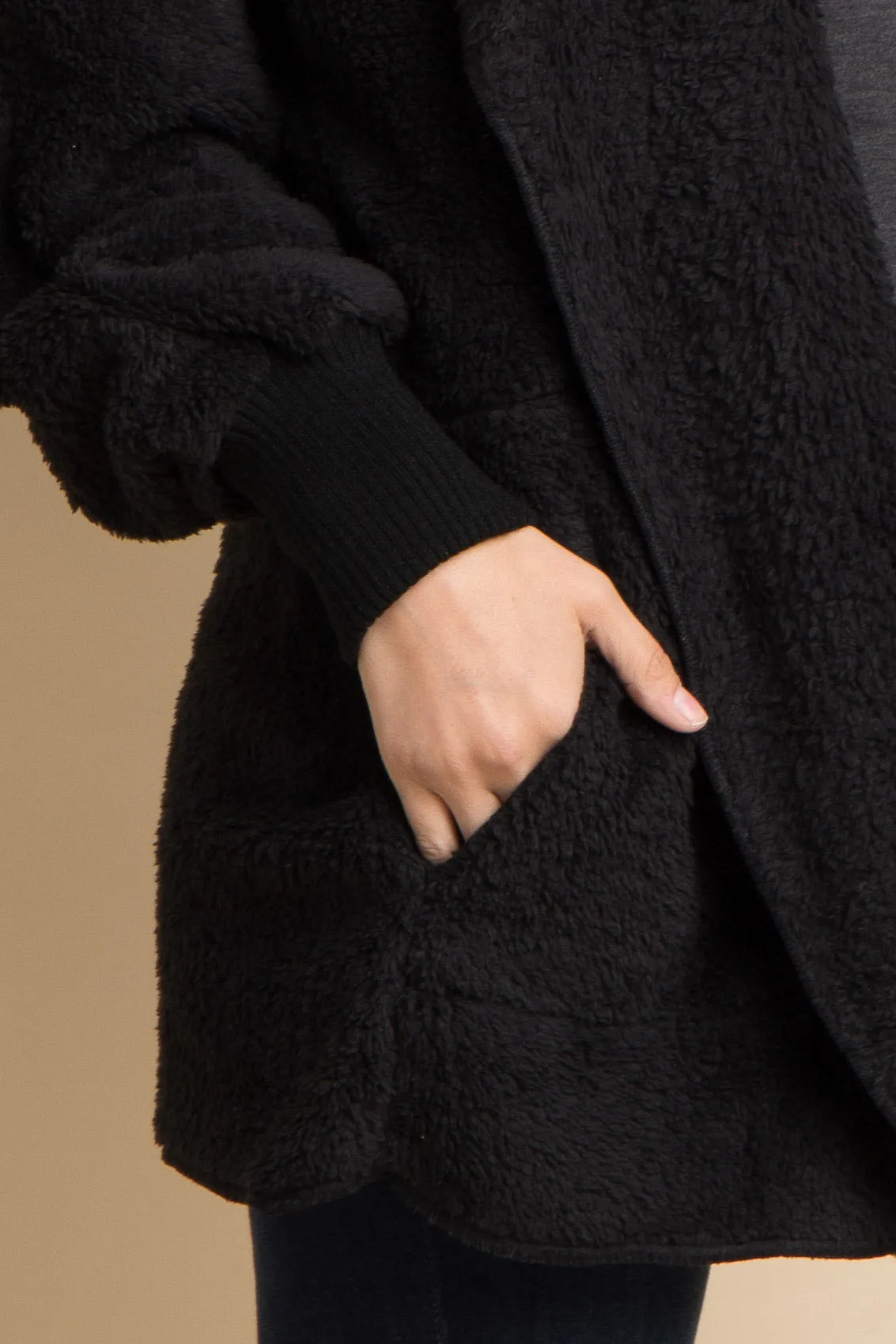 Black Fuzzy Hooded Long Sleeve Jacket sold by Pinkblush product image thumbnail 4