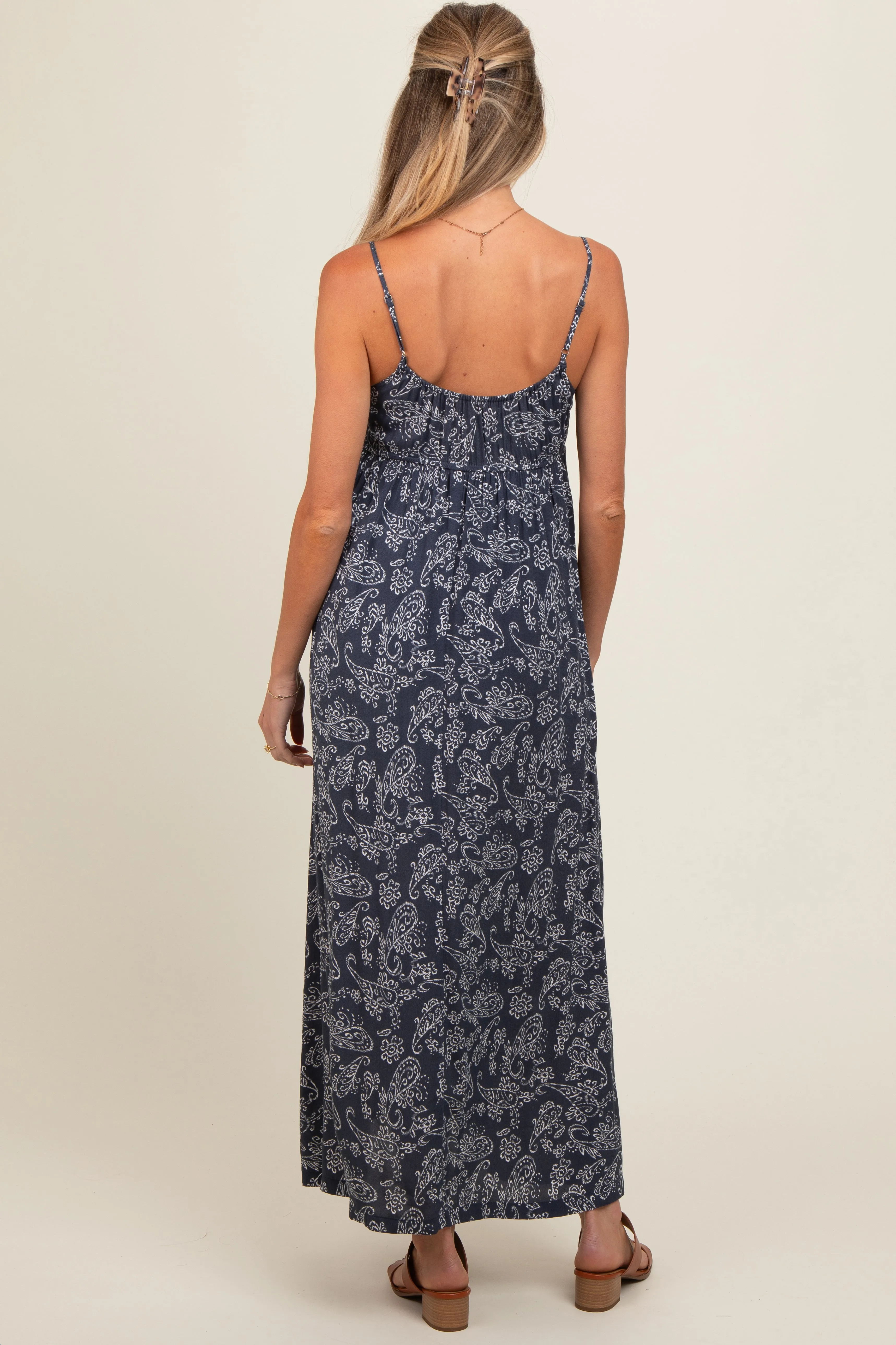 Navy Paisley Button Down Cami Maternity Maxi Dress sold by Pinkblush product image thumbnail 3