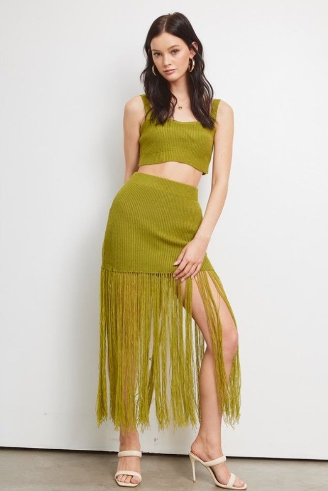 Moss Two Piece Set With Fringe sold by Pinkblush