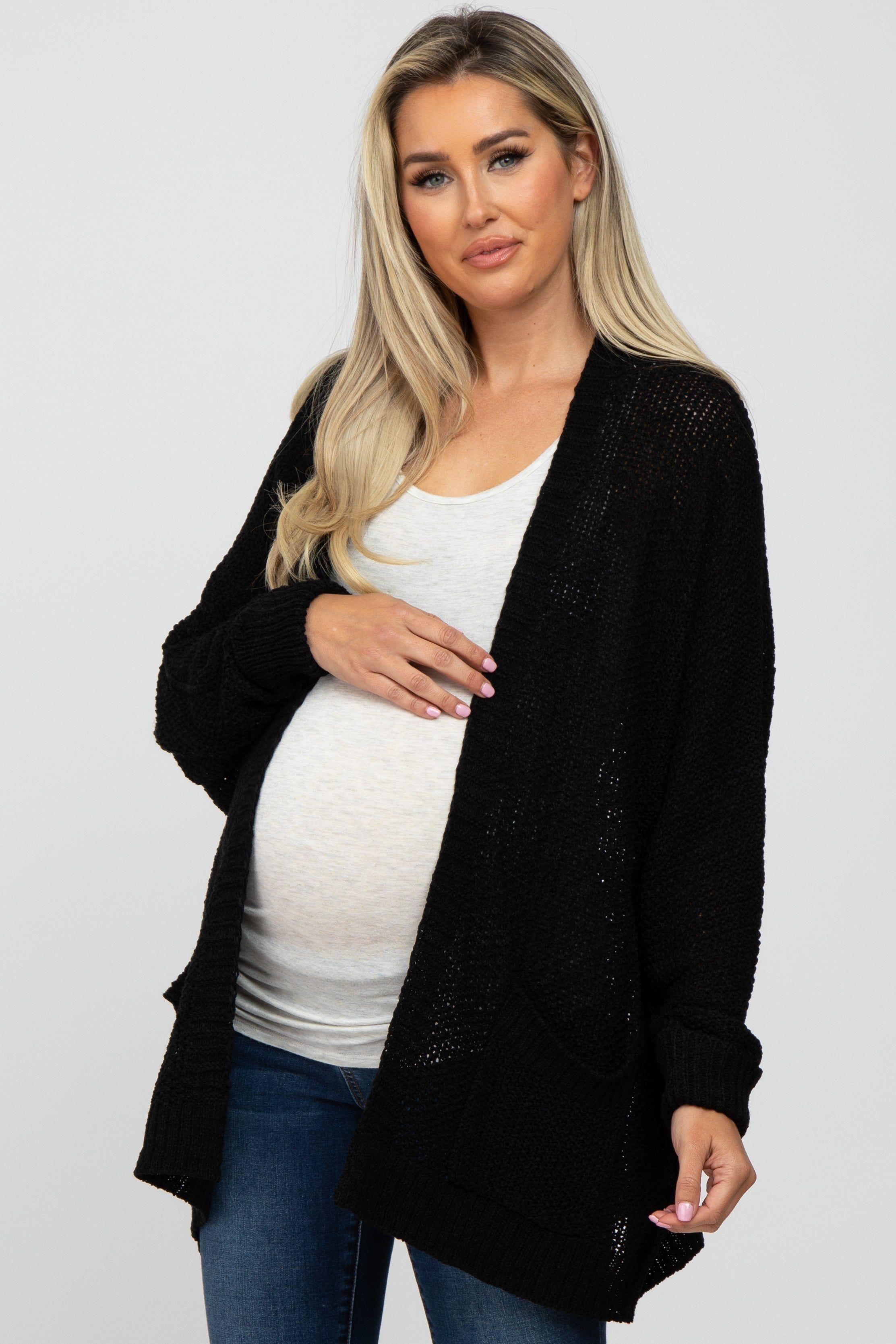Black Cuff Sleeve Maternity Cardigan sold by Pinkblush