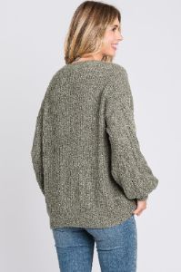 Light Olive Knit Puff Sleeve Sweater sold by Pinkblush