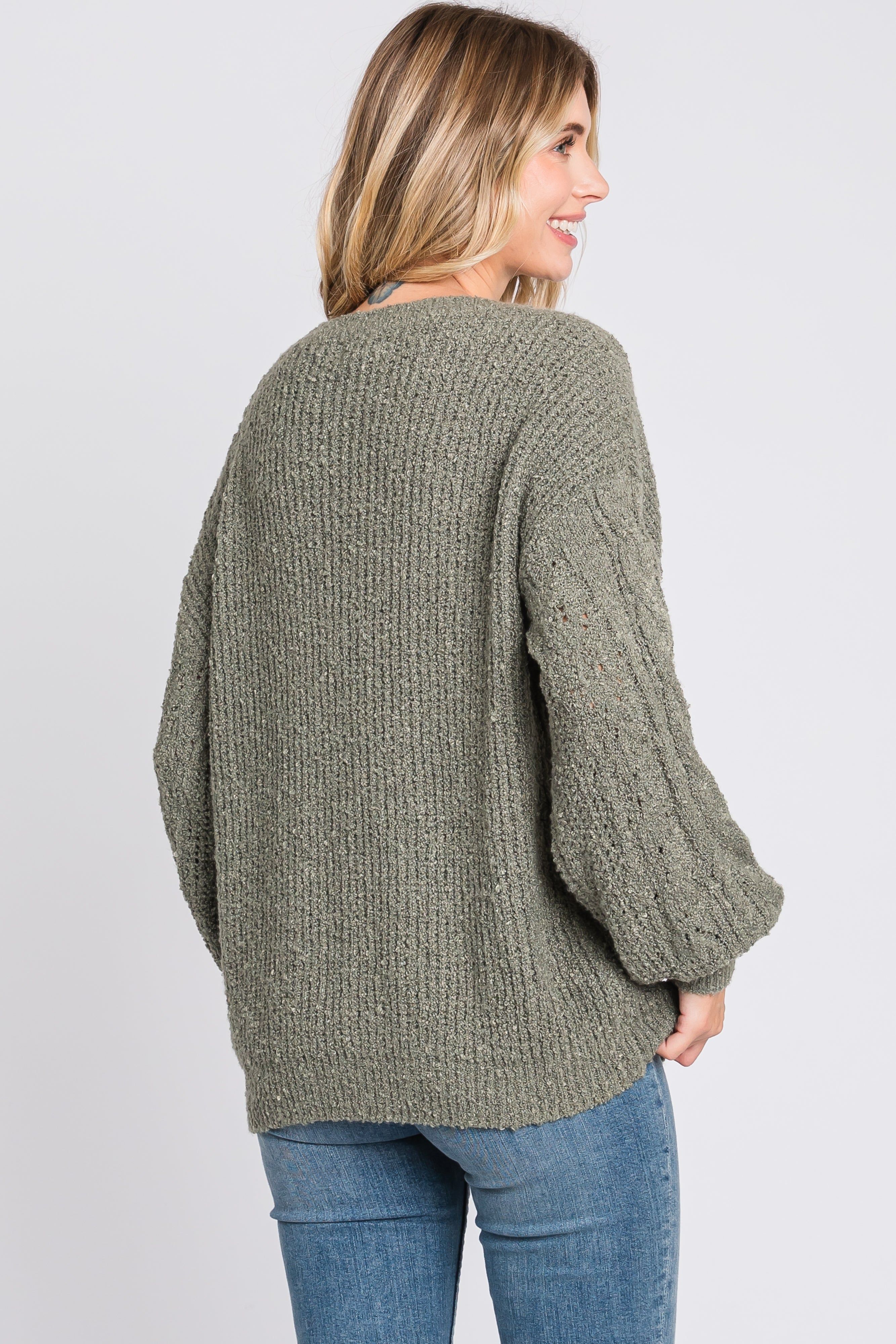 Light Olive Knit Puff Sleeve Sweater sold by Pinkblush product image thumbnail 4