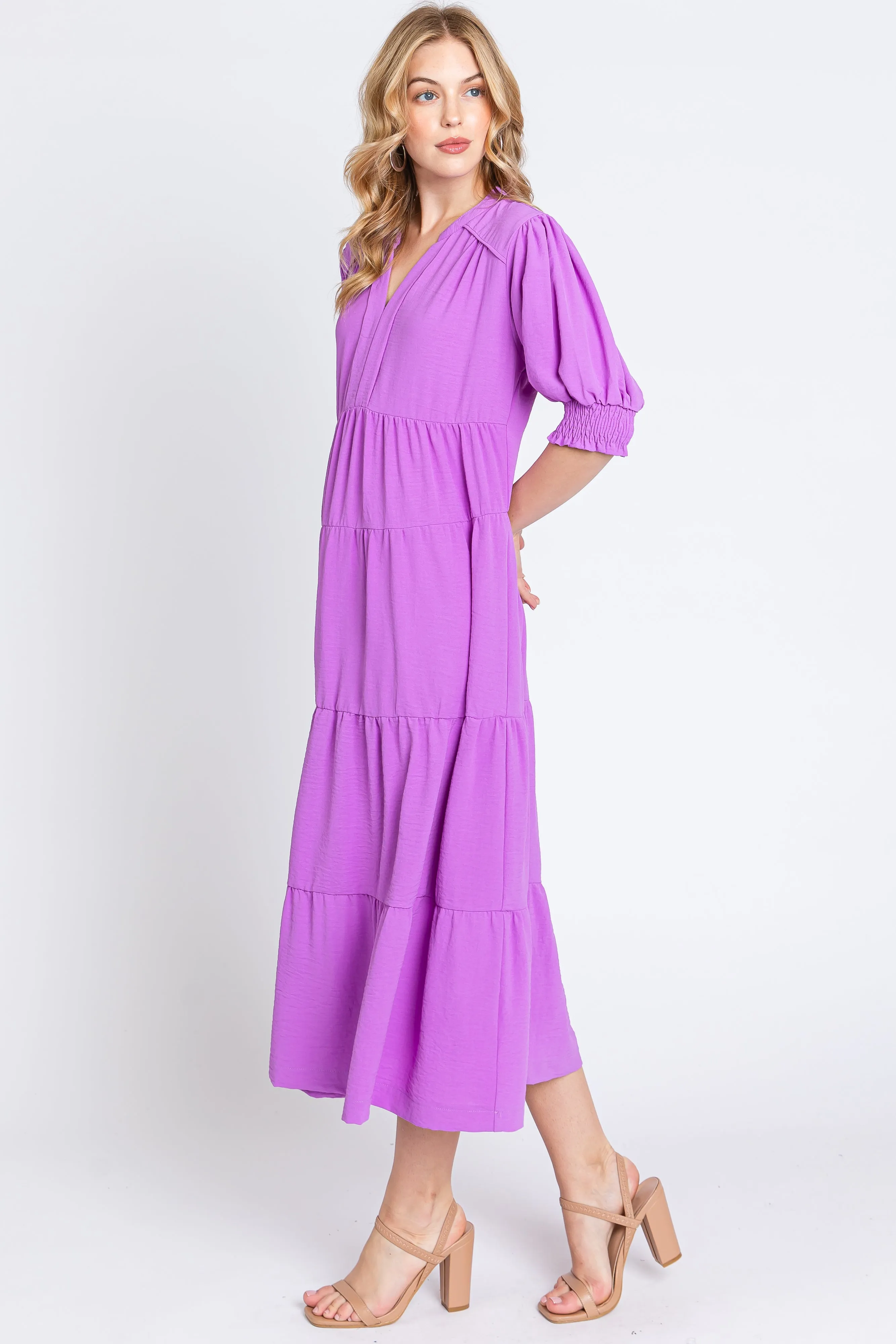 Lavender Short Sleeve Tiered Midi Dress sold by Pinkblush product image thumbnail 2