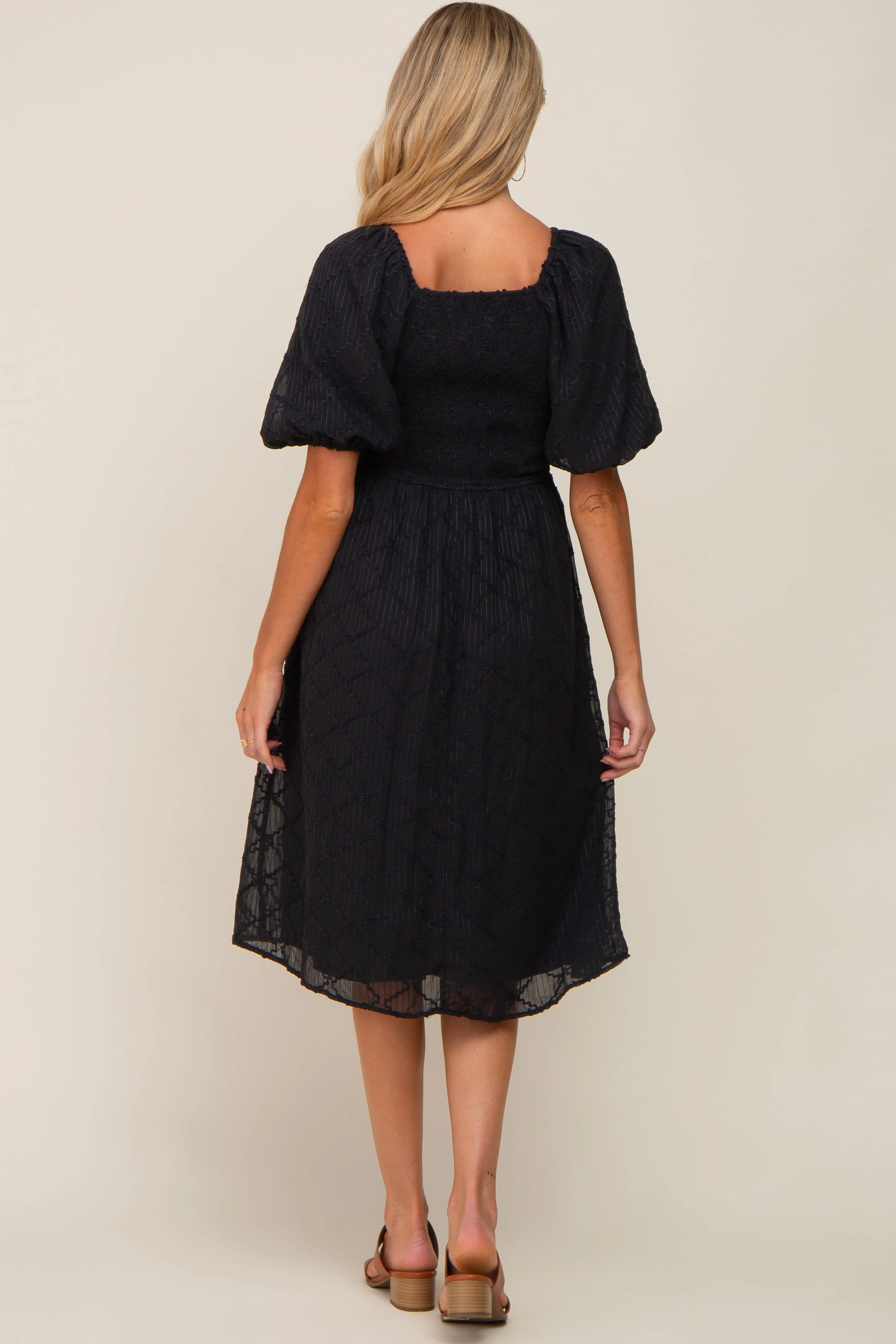 Black Striped Textured Chiffon Maternity Midi Dress sold by Pinkblush product image thumbnail 4