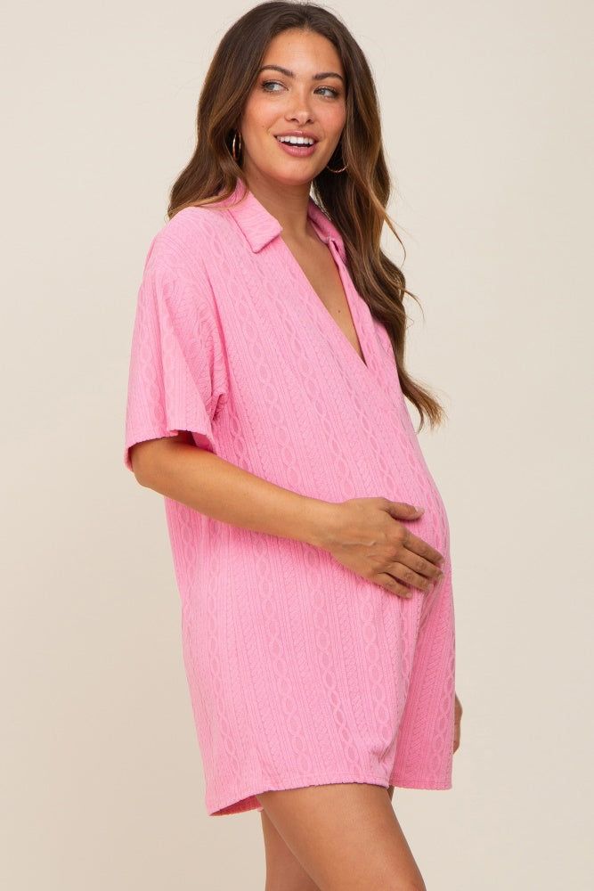 Pink Terry Cloth Collared Maternity Romper sold by Pinkblush product image thumbnail 3