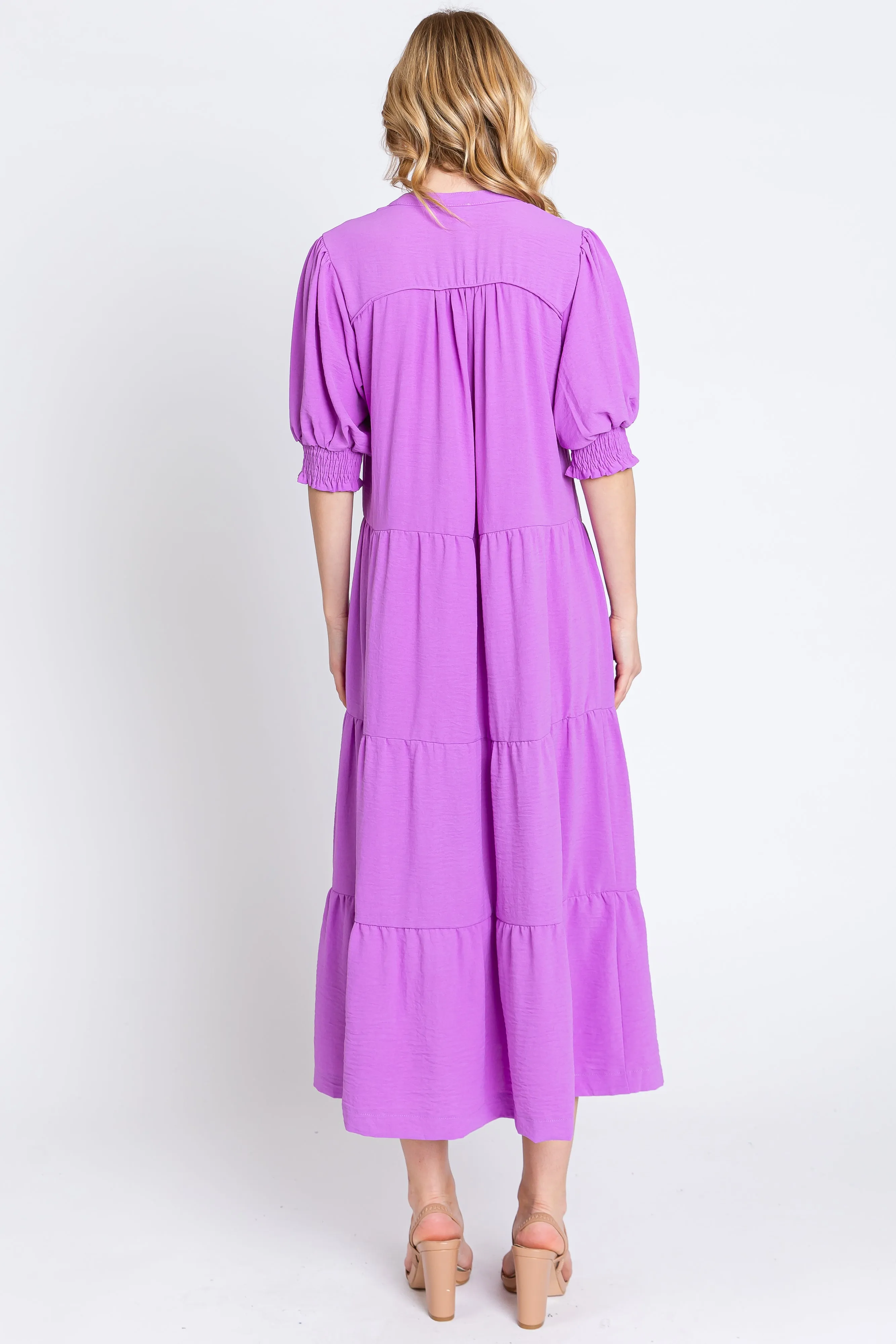 Lavender Short Sleeve Tiered Midi Dress sold by Pinkblush product image thumbnail 3