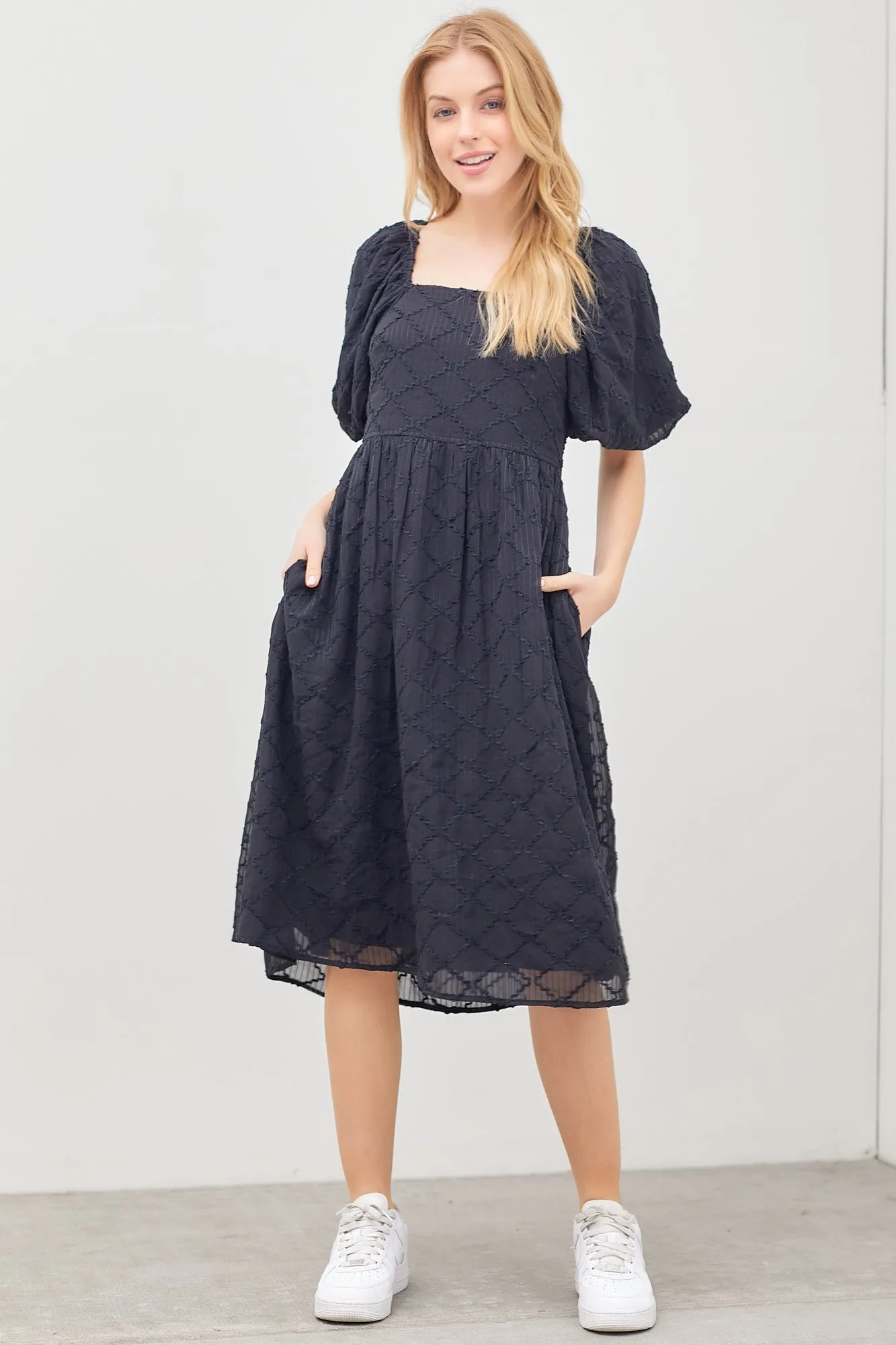 Black Striped Textured Chiffon Maternity Midi Dress sold by Pinkblush product image thumbnail 5