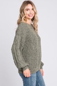 Light Olive Knit Puff Sleeve Sweater sold by Pinkblush