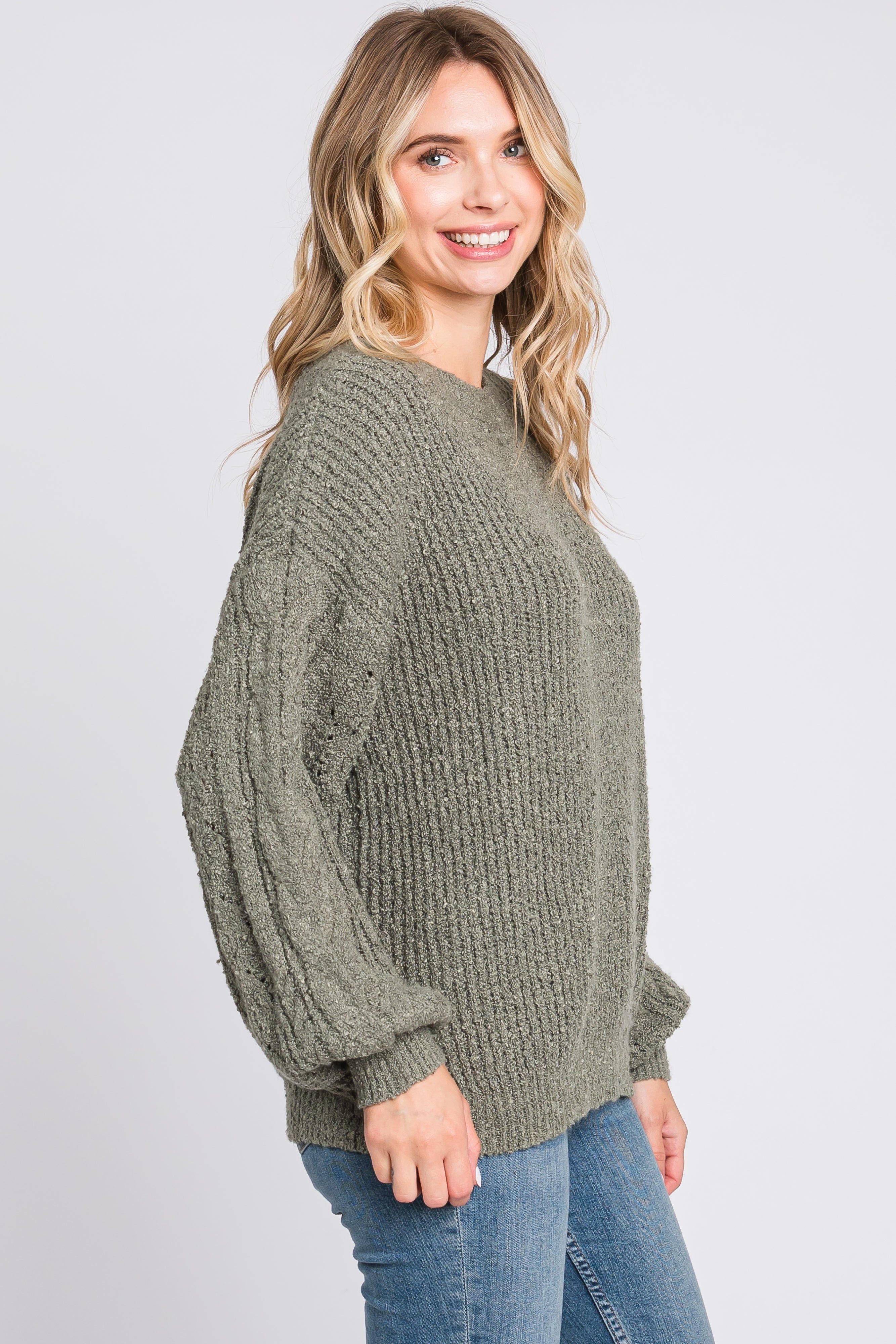 Light Olive Knit Puff Sleeve Sweater sold by Pinkblush product image thumbnail 3