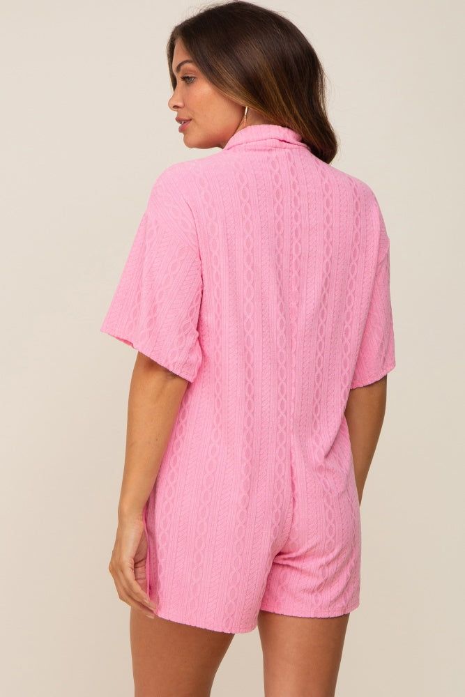 Pink Terry Cloth Collared Maternity Romper sold by Pinkblush product image thumbnail 4