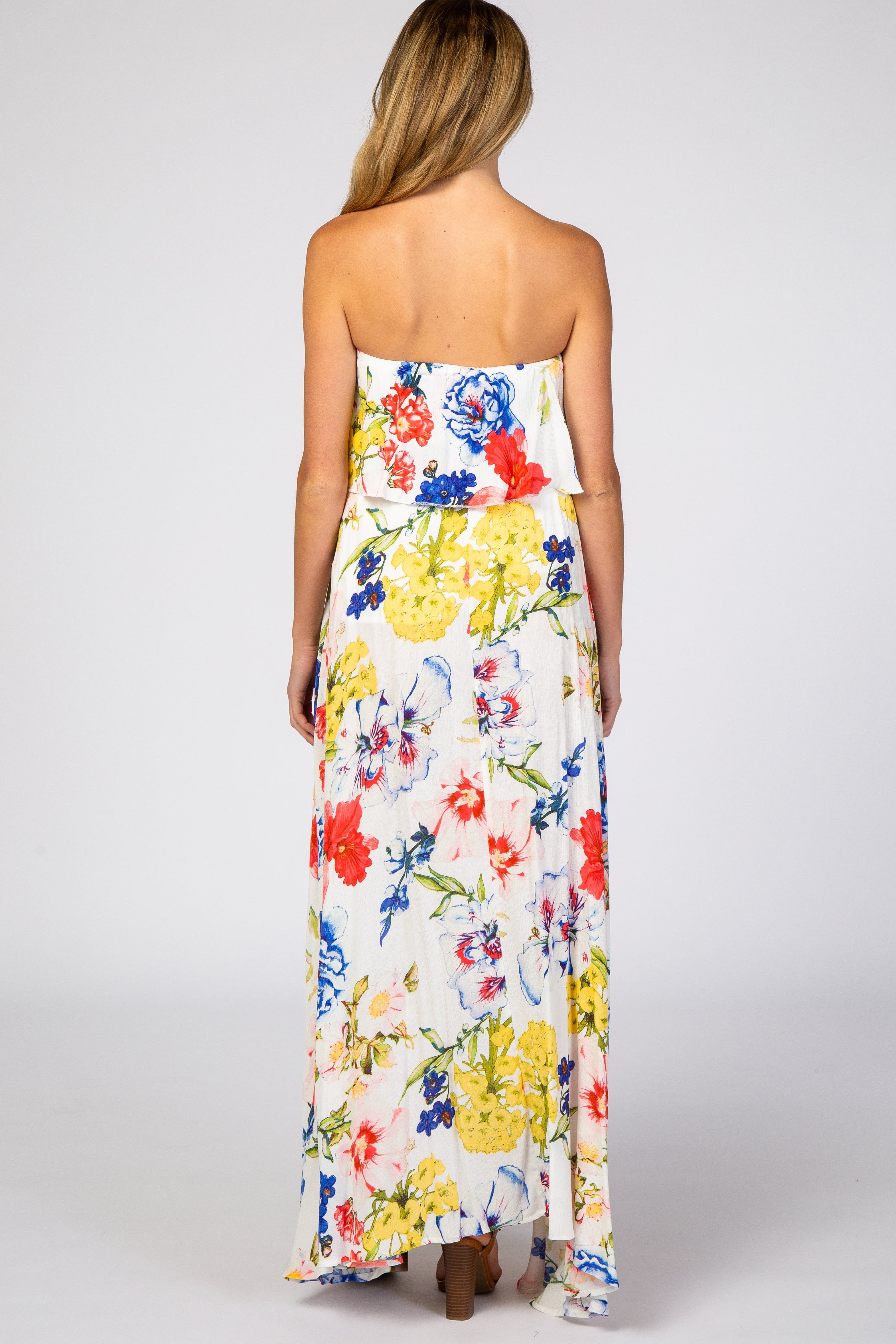 Ivory Floral Strapless Maternity Maxi Dress sold by Pinkblush product image thumbnail 3