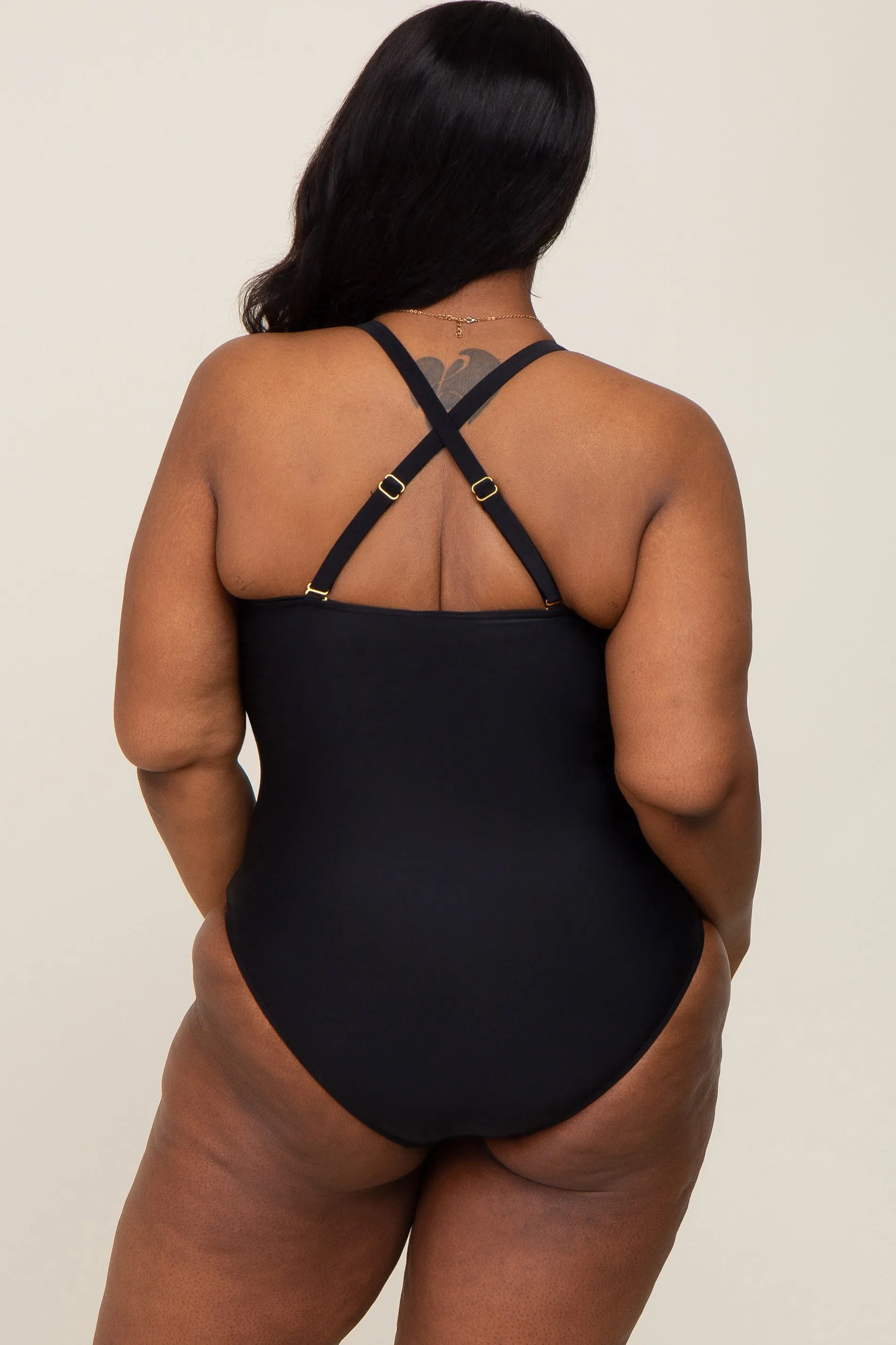 Black Plus Ruched One Piece Swimsuit sold by Pinkblush product image thumbnail 3