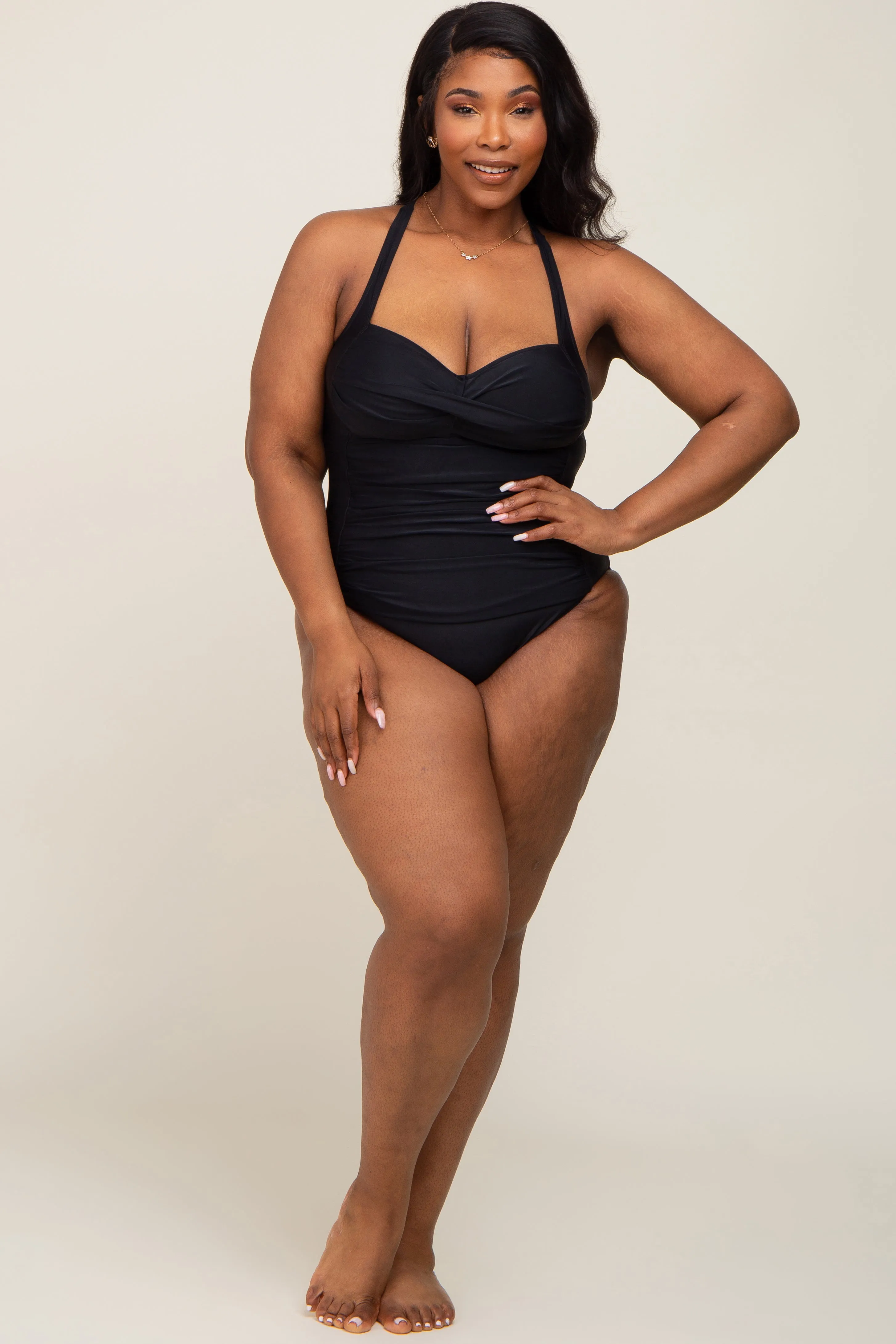 Black Plus Ruched One Piece Swimsuit sold by Pinkblush product image thumbnail 4