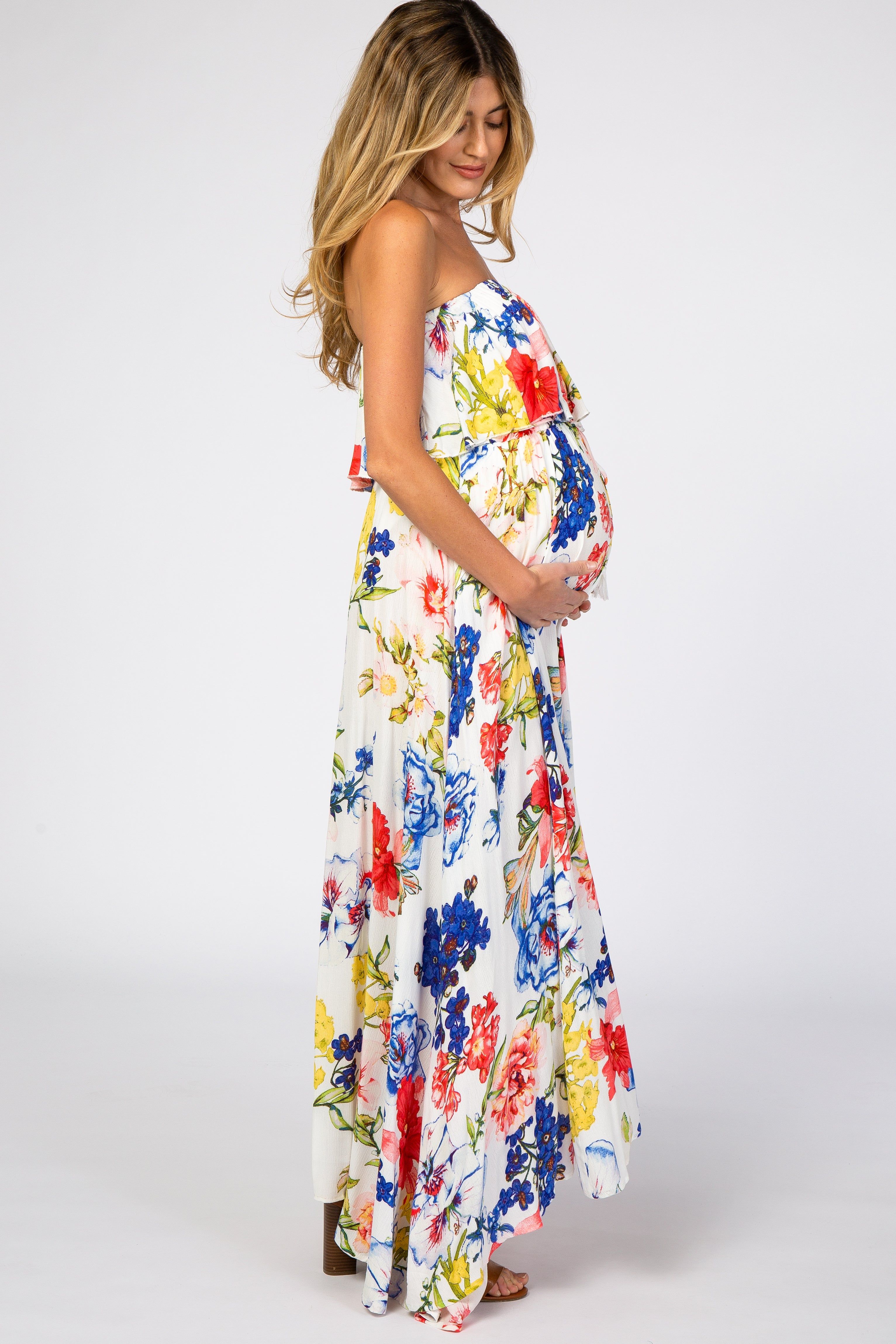 Ivory Floral Strapless Maternity Maxi Dress sold by Pinkblush product image thumbnail 2