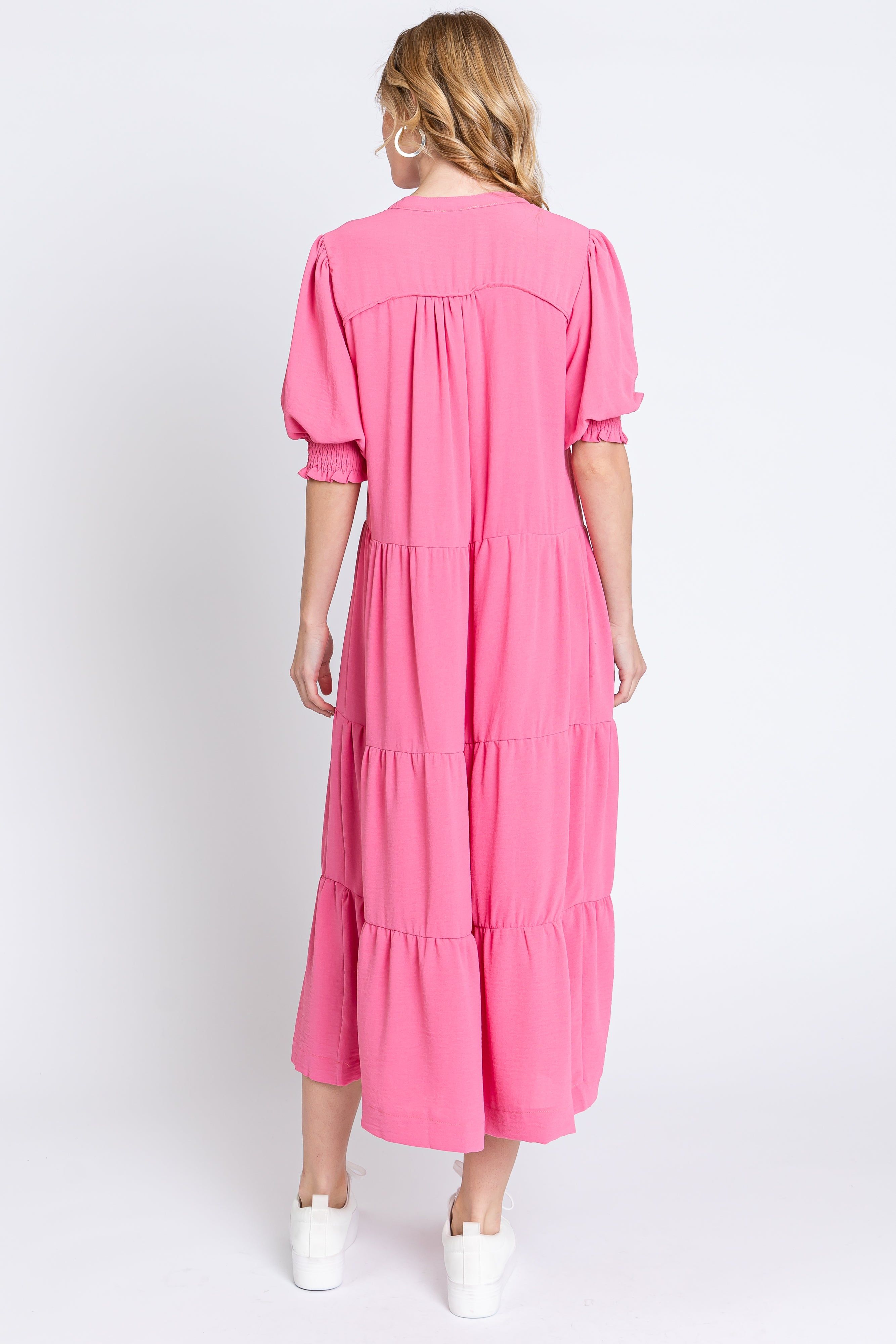 Pink Short Sleeve Tiered Midi Dress sold by Pinkblush product image thumbnail 3