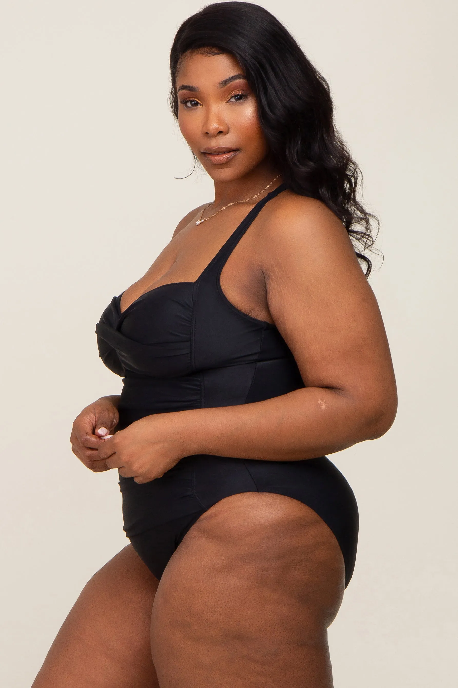 Black Plus Ruched One Piece Swimsuit sold by Pinkblush product image thumbnail 2