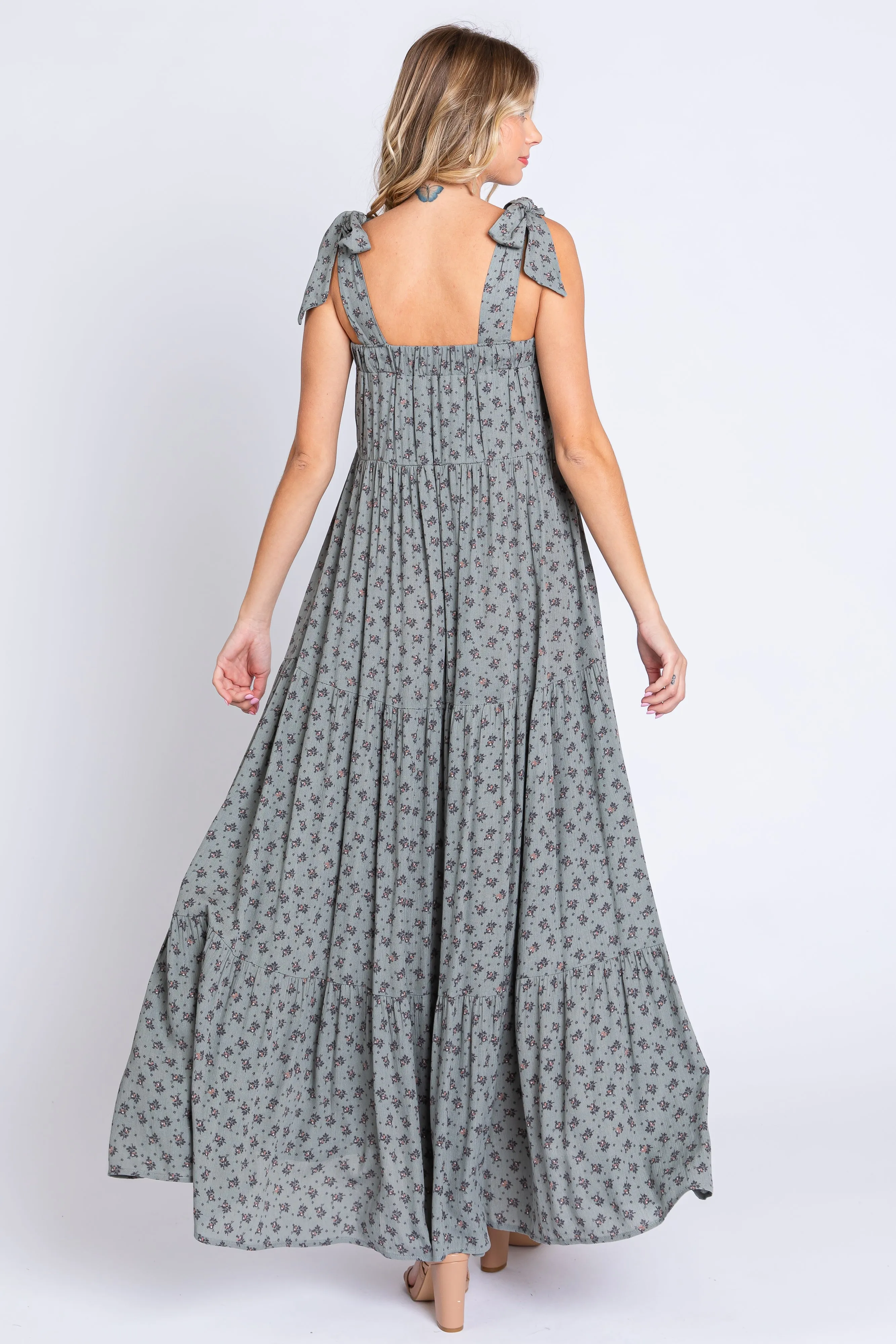 Sage Floral Shoulder Tie Maxi Dress sold by Pinkblush product image thumbnail 3