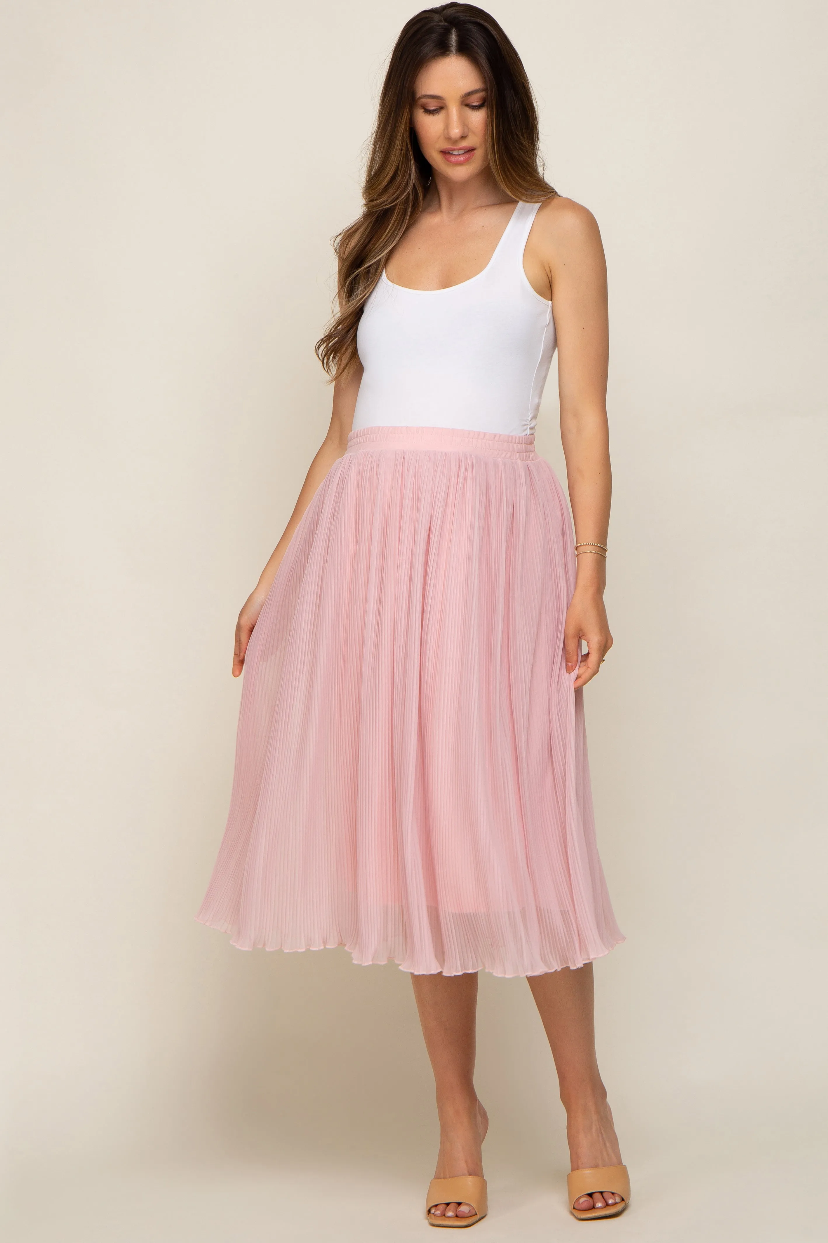 Pink Pleated Maternity Midi Skirt sold by Pinkblush product image thumbnail 2
