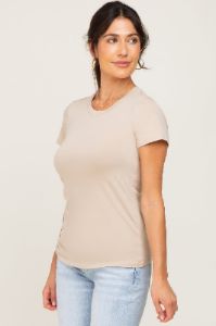 Beige Basic Crew Neck Tee sold by Pinkblush
