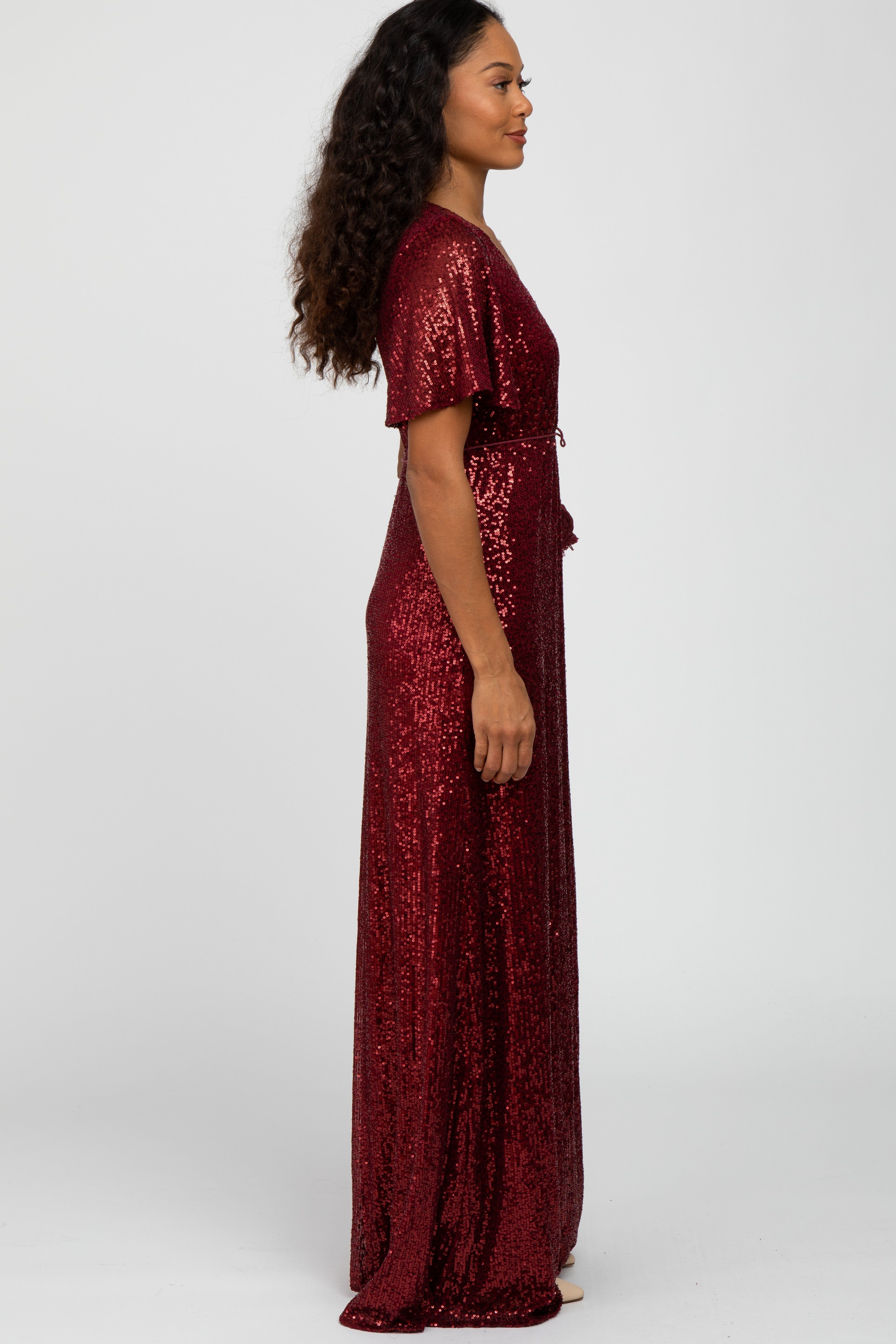 Burgundy Sequin Short Sleeve Maxi Dress sold by Pinkblush product image thumbnail 2