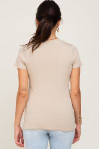 Beige Basic Crew Neck Tee sold by Pinkblush