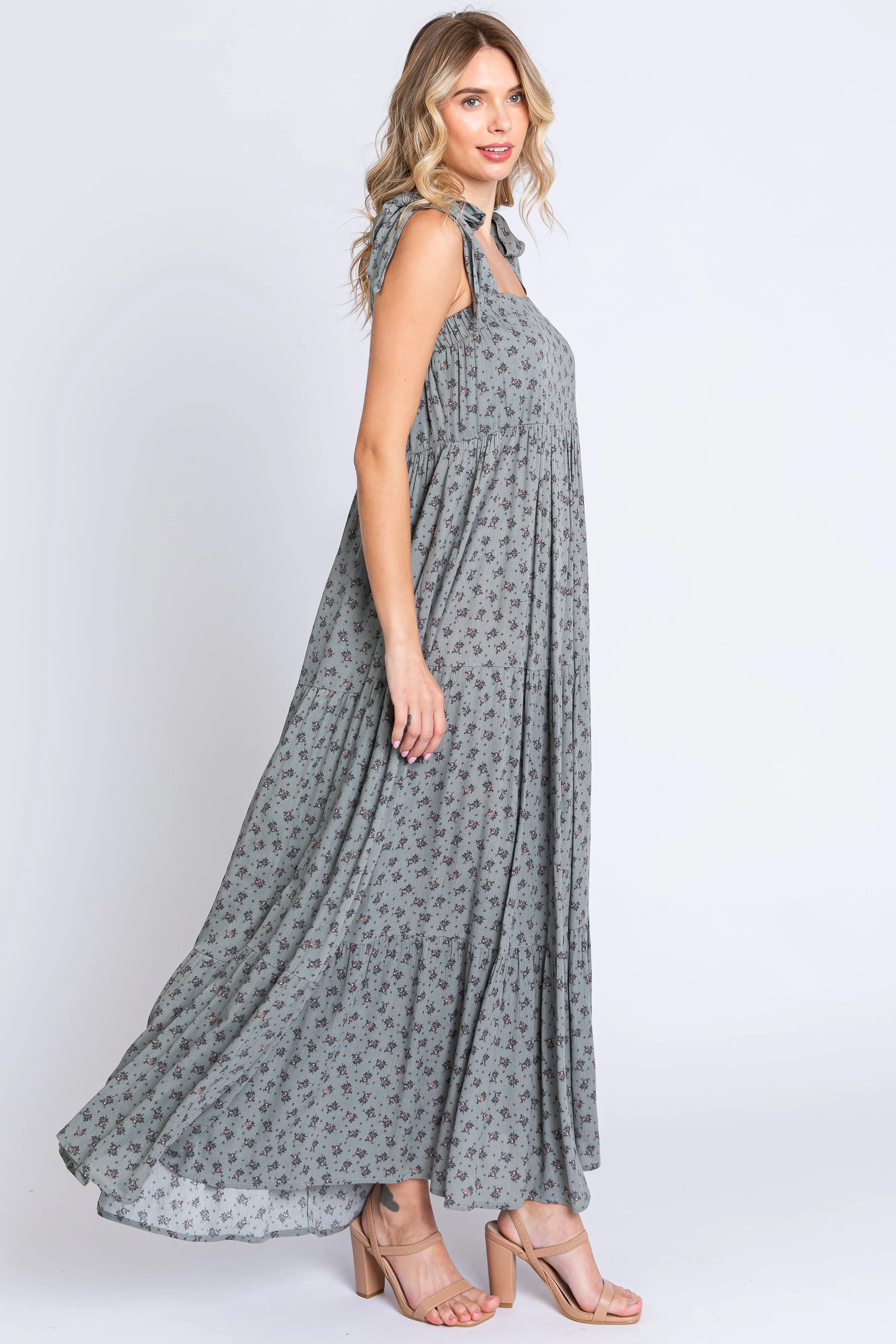 Sage Floral Shoulder Tie Maxi Dress sold by Pinkblush product image thumbnail 2