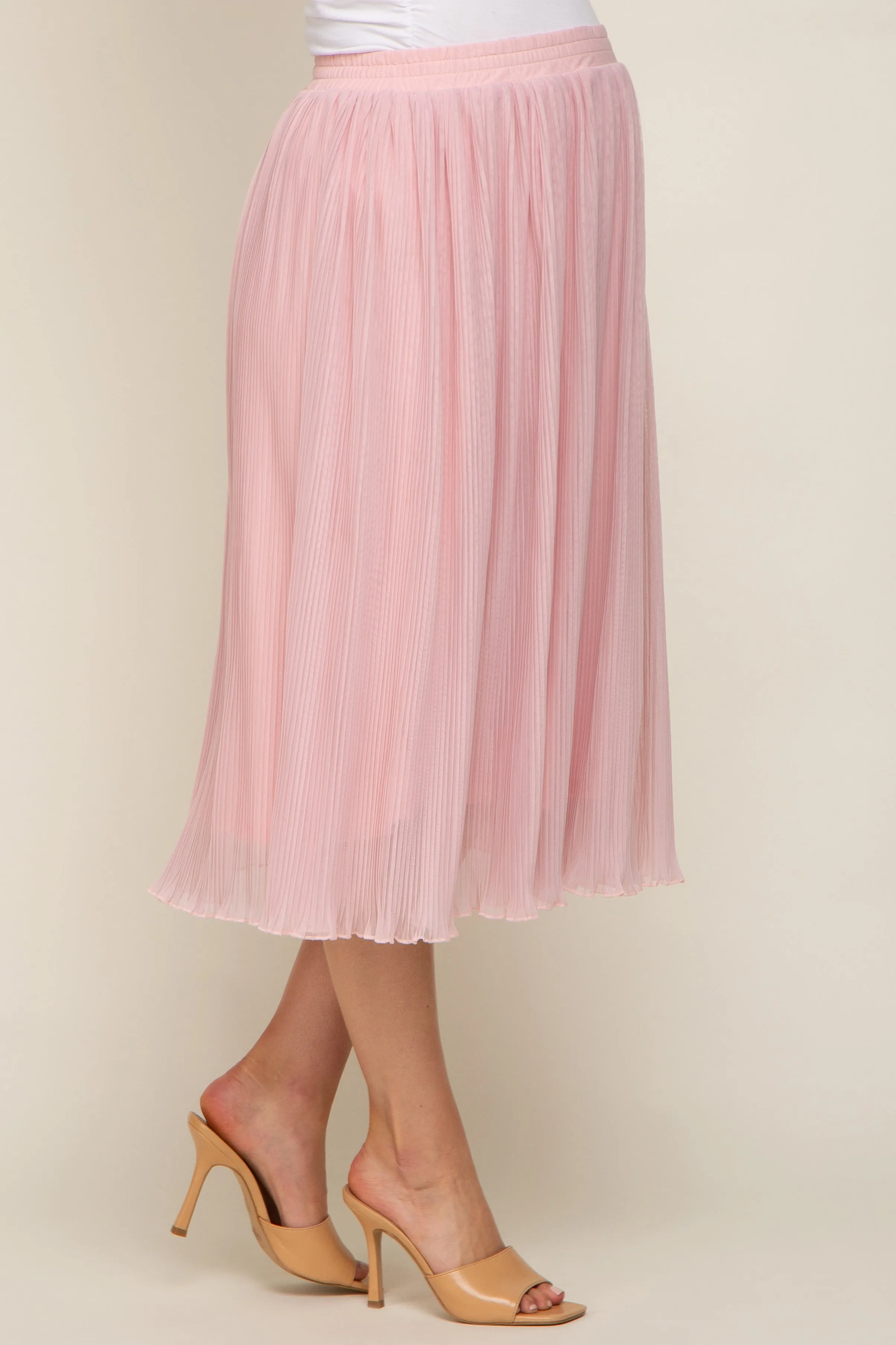 Pink Pleated Maternity Midi Skirt sold by Pinkblush product image thumbnail 4