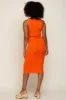 Orange Ribbed Knit Fitted V-Neck Midi Dress sold by Pinkblush