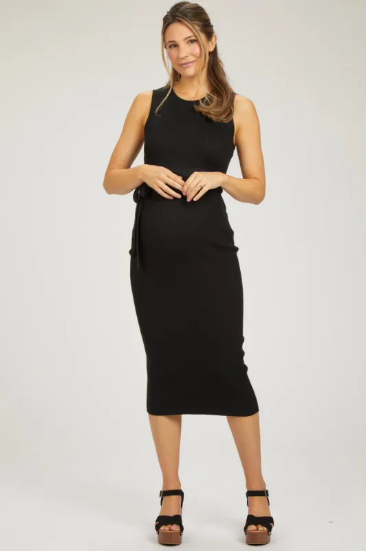 Black Rib Knit Sleeveless Maternity Midi Dress sold by Pinkblush