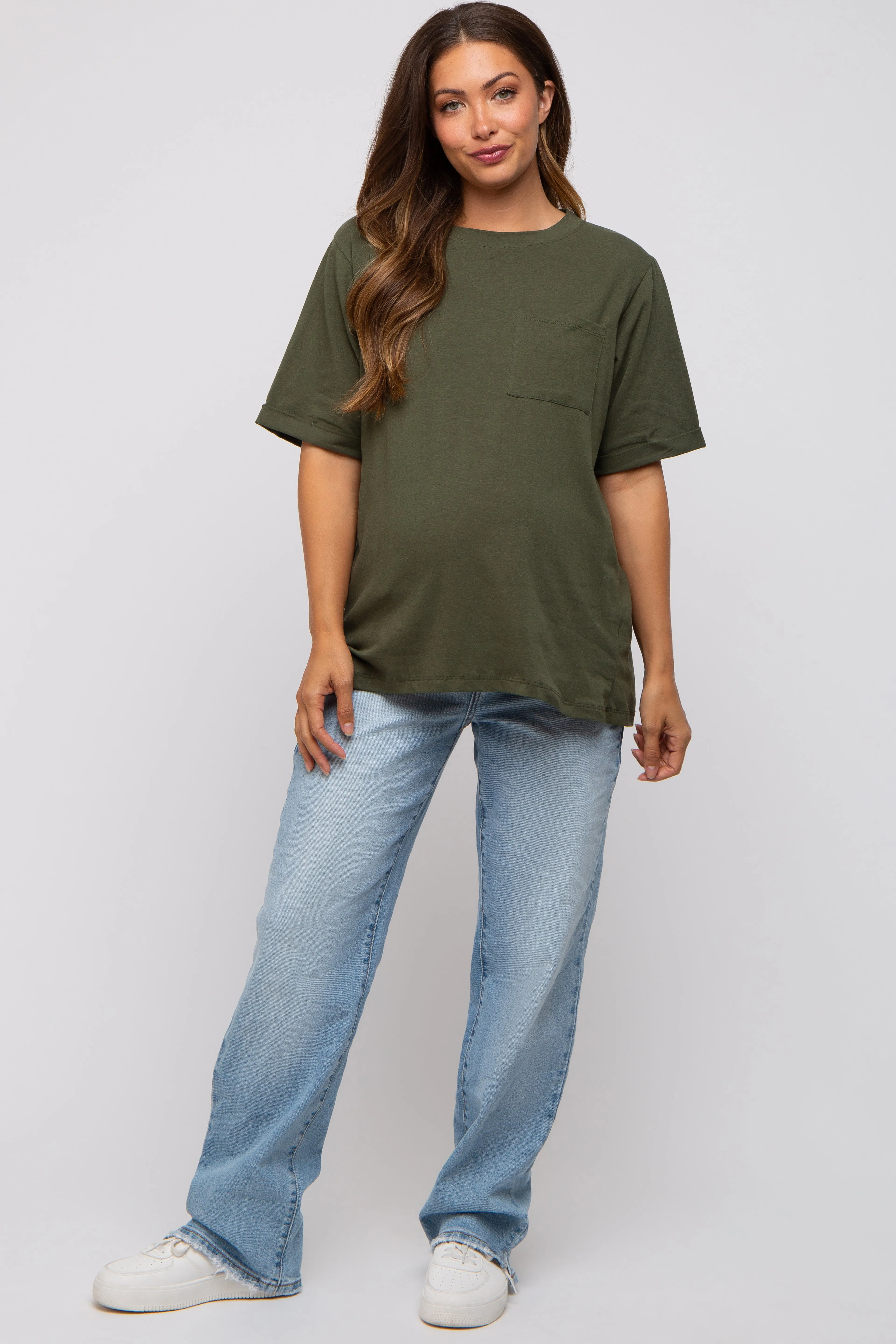 Green Oversized Pocket Front Short Sleeve Maternity Top sold by Pinkblush product image thumbnail 4