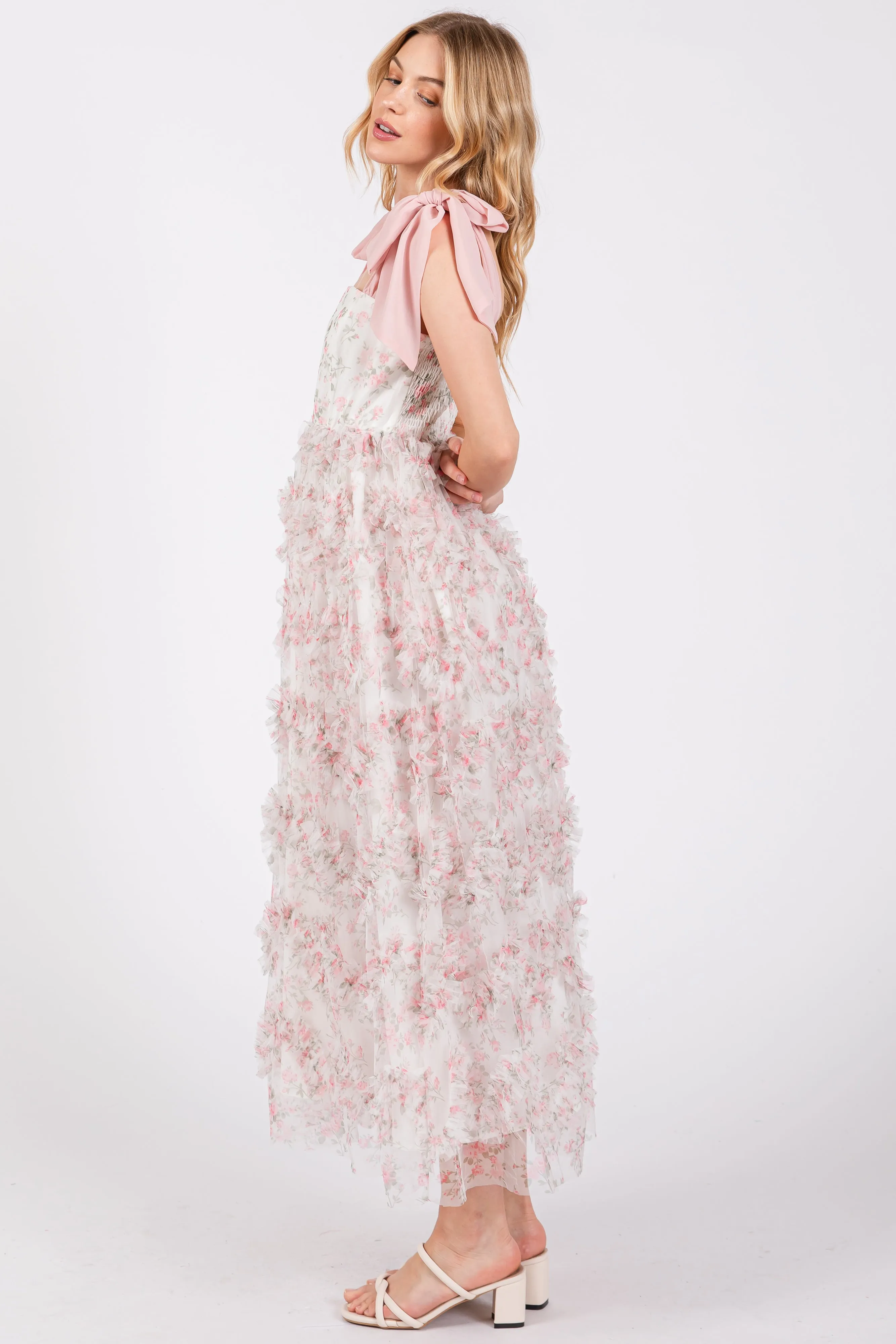 Light Pink Floral Ruffle Tiered Maxi Dress sold by Pinkblush product image thumbnail 3