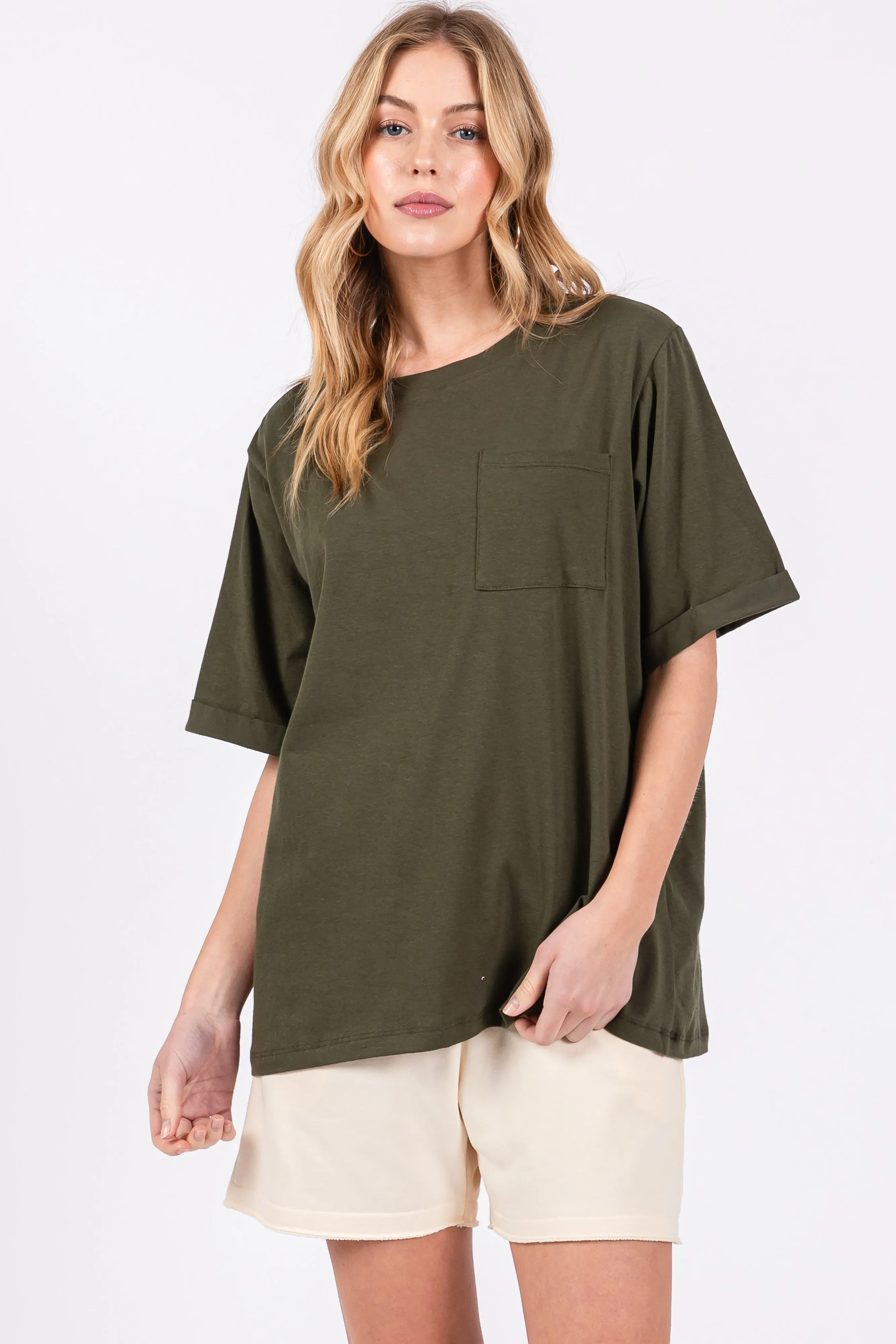 Green Oversized Pocket Front Short Sleeve Maternity Top sold by Pinkblush product image thumbnail 5
