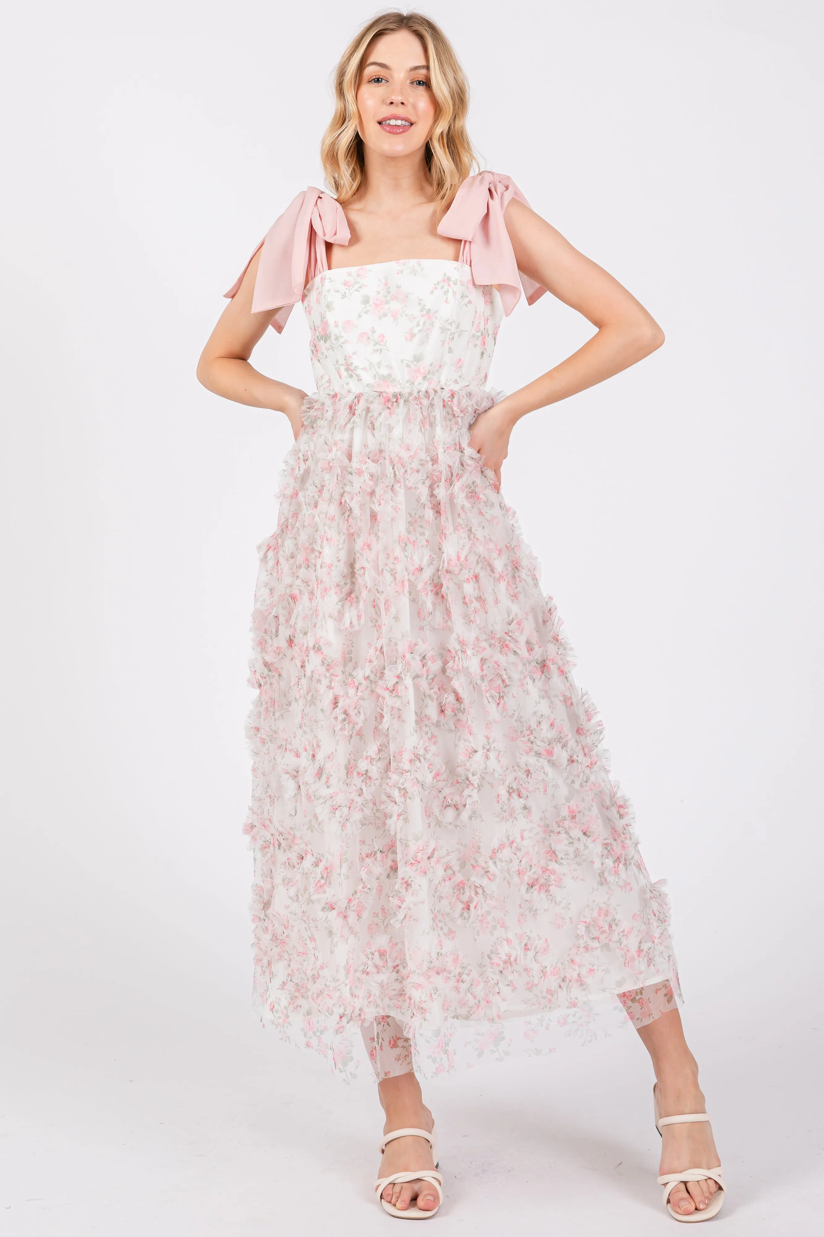 Light Pink Floral Ruffle Tiered Maxi Dress sold by Pinkblush