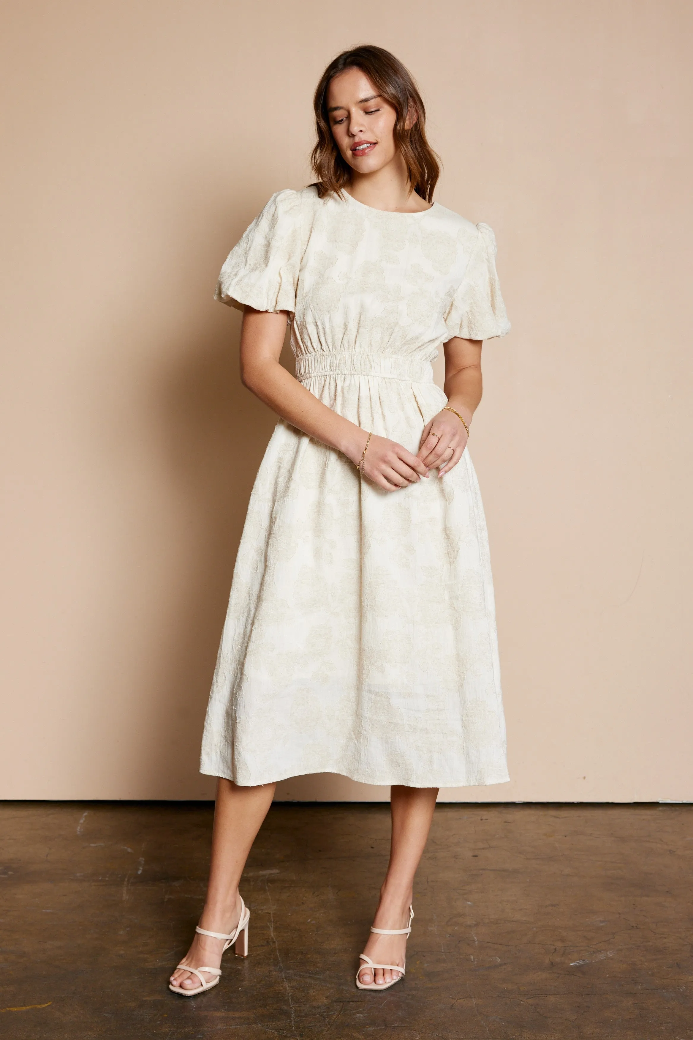 Oatmeal Floral Jacquard Dress sold by Pinkblush product image thumbnail 4