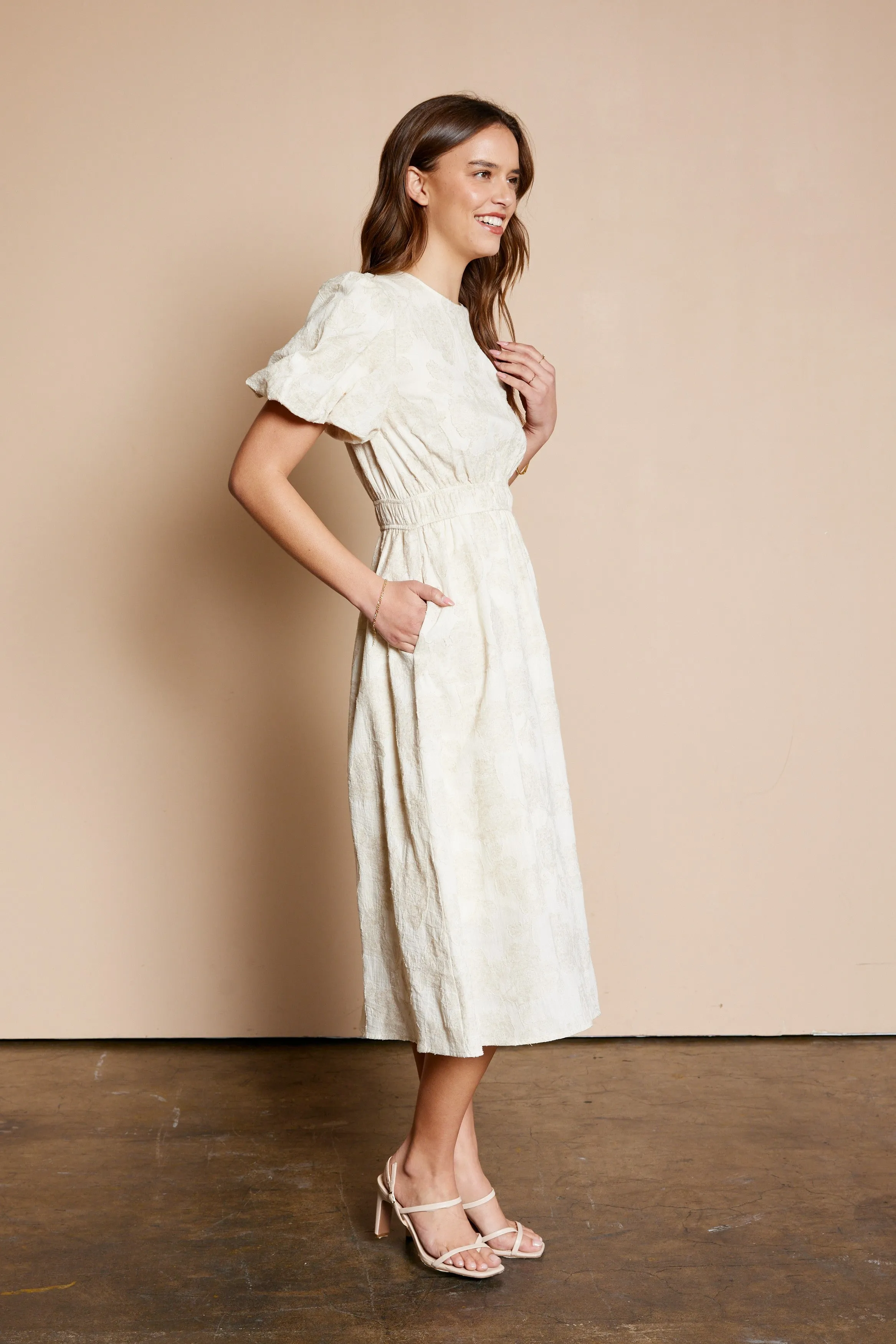 Oatmeal Floral Jacquard Dress sold by Pinkblush product image thumbnail 2