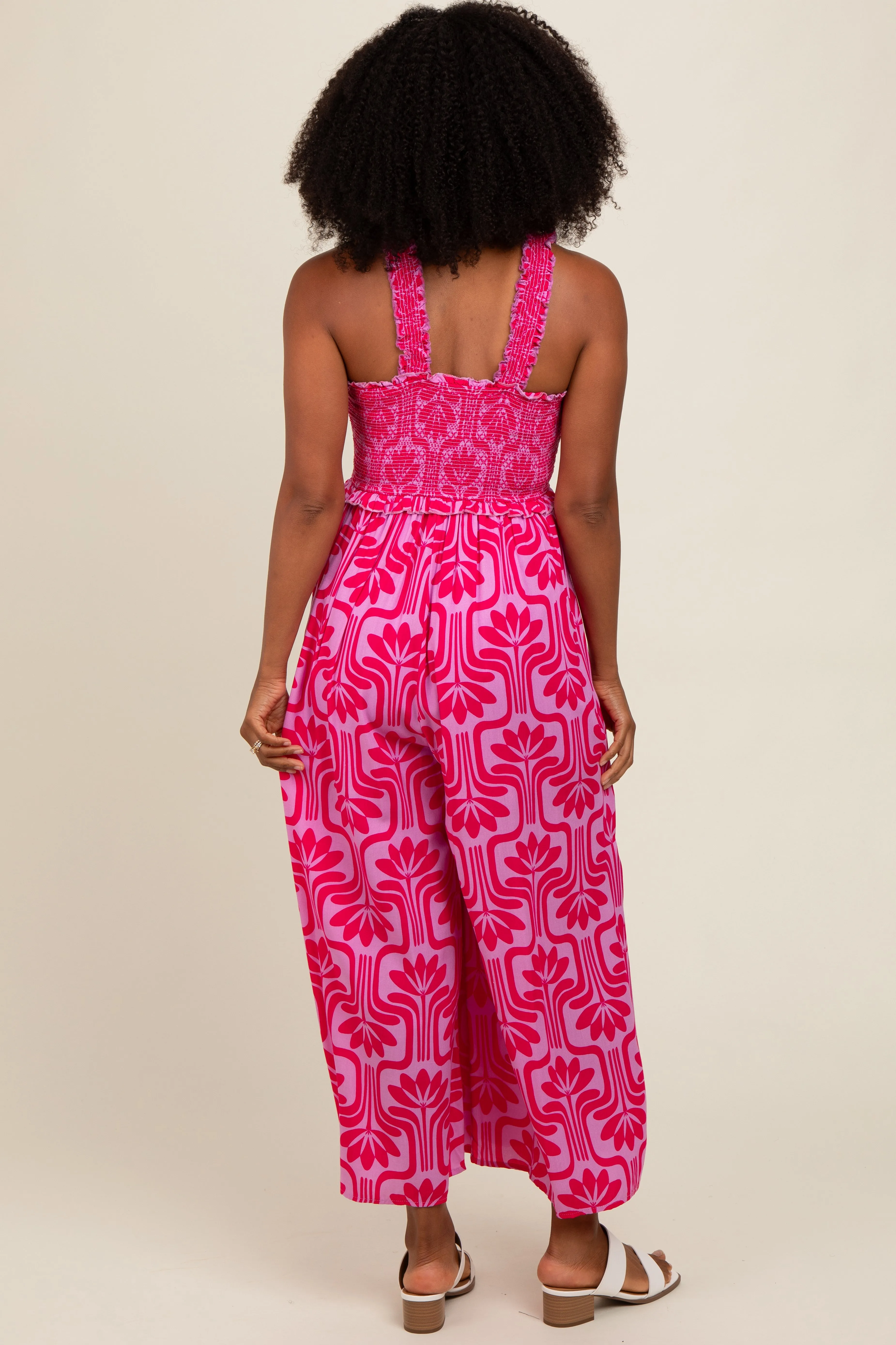 Fuchsia Printed Smocked Cropped Jumpsuit sold by Pinkblush product image thumbnail 3