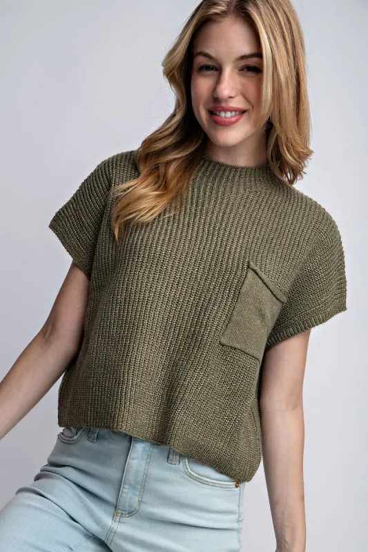 Olive Drop Shoulder Rib-Knit Sweater Top sold by Pinkblush