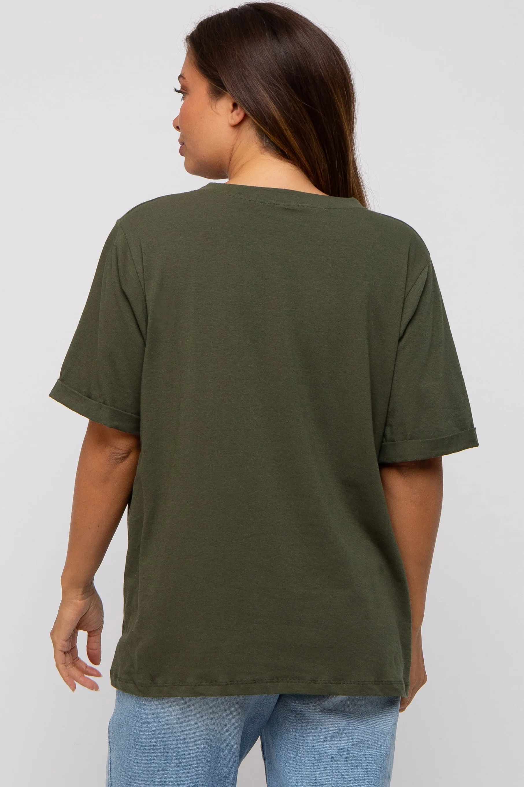 Green Oversized Pocket Front Short Sleeve Maternity Top sold by Pinkblush product image thumbnail 3