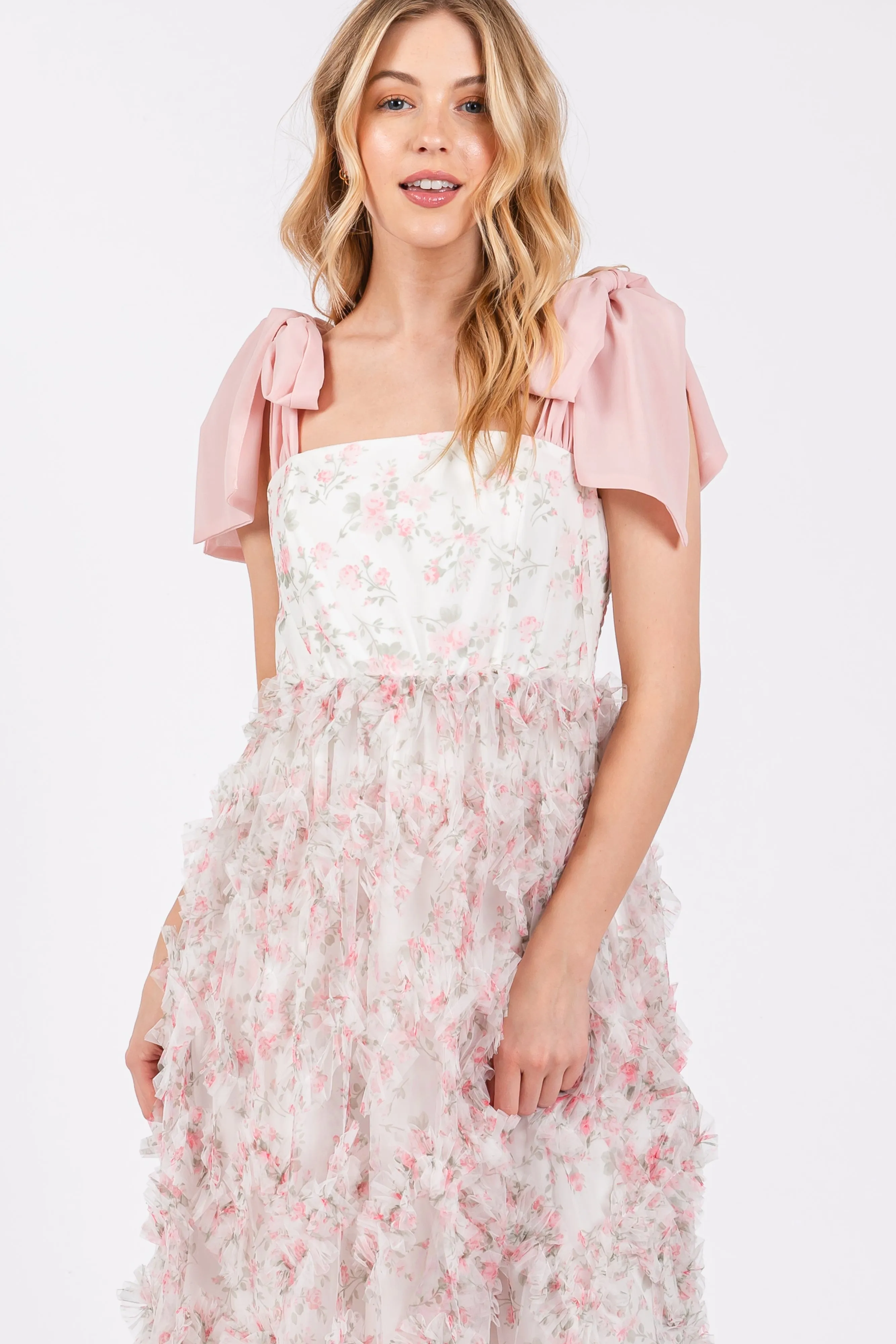 Light Pink Floral Ruffle Tiered Maxi Dress sold by Pinkblush product image thumbnail 5