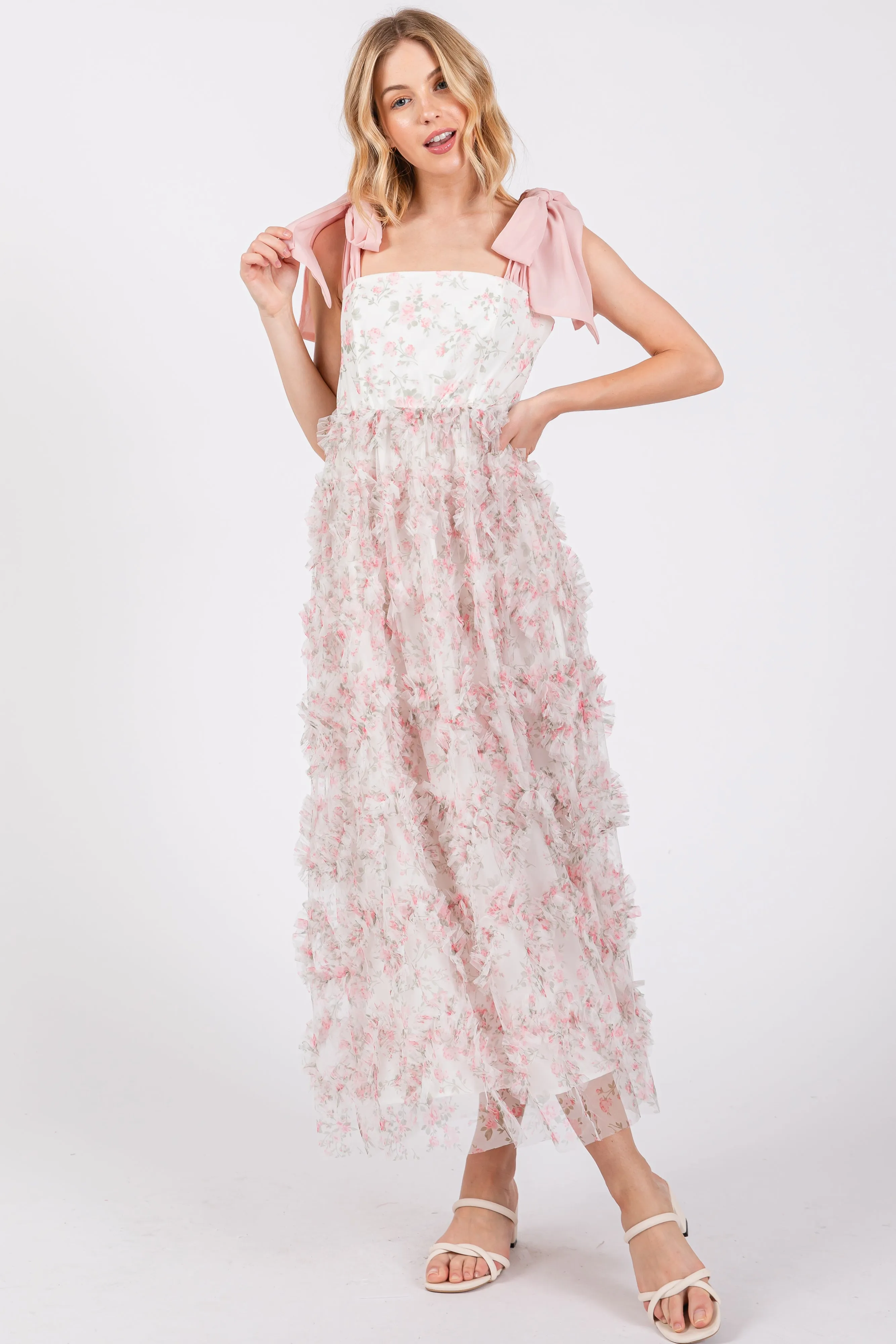 Light Pink Floral Ruffle Tiered Maxi Dress sold by Pinkblush product image thumbnail 2
