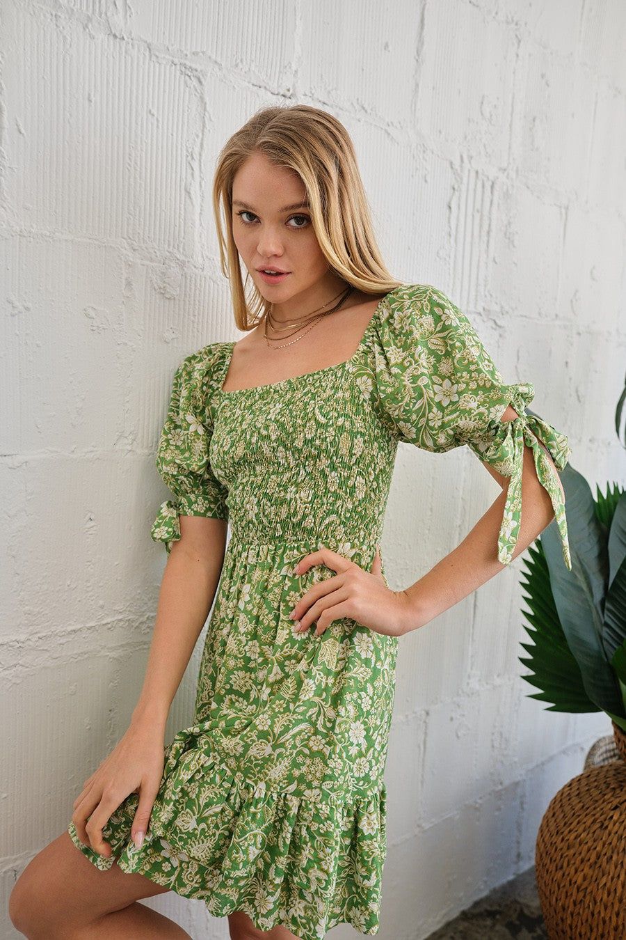 Lime Green Printed Dress sold by Pinkblush