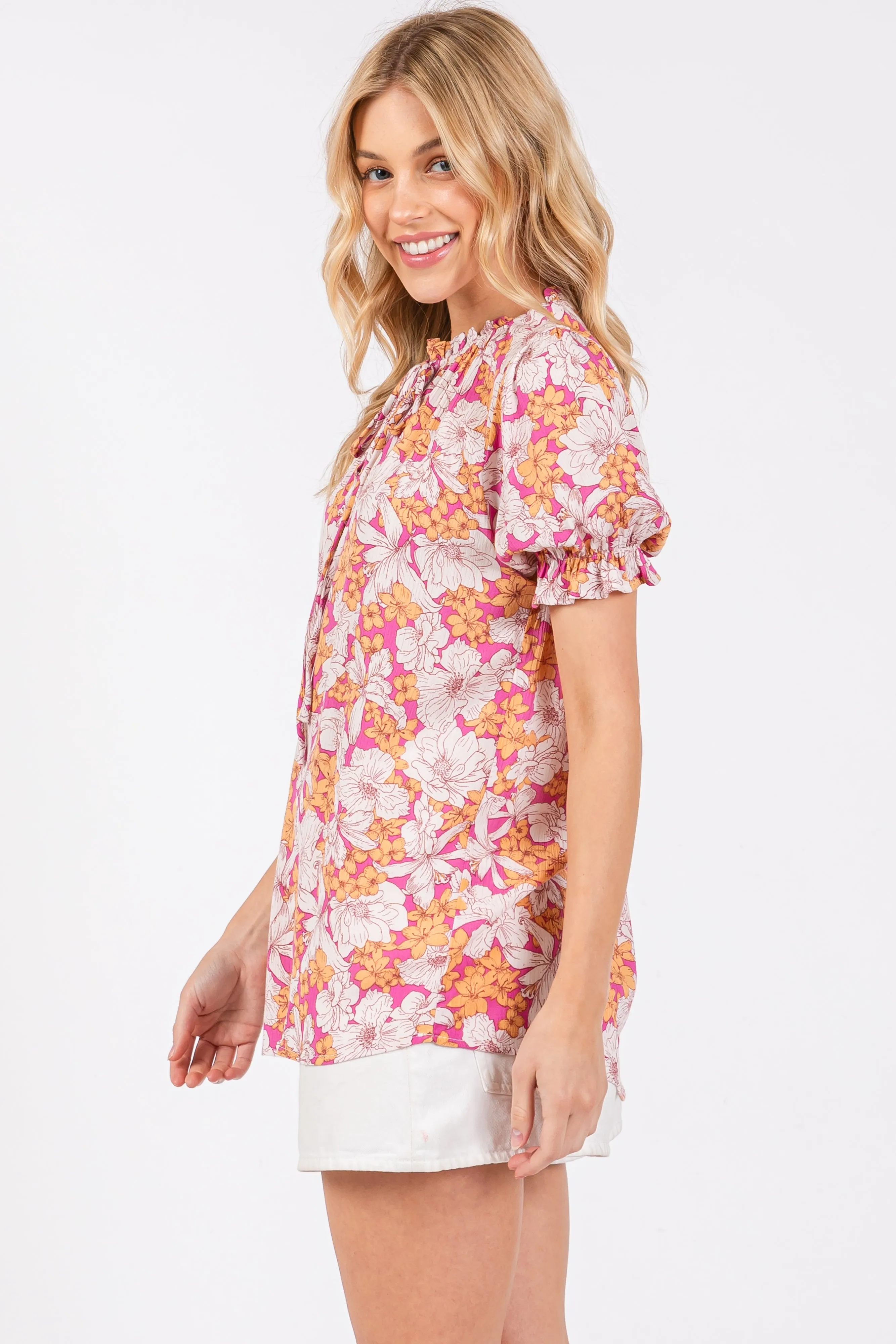 Magenta Floral Ruffle Tie Blouse sold by Pinkblush product image thumbnail 2