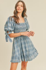 Blue Plaid Plaid Smocked Mini Dress sold by Pinkblush